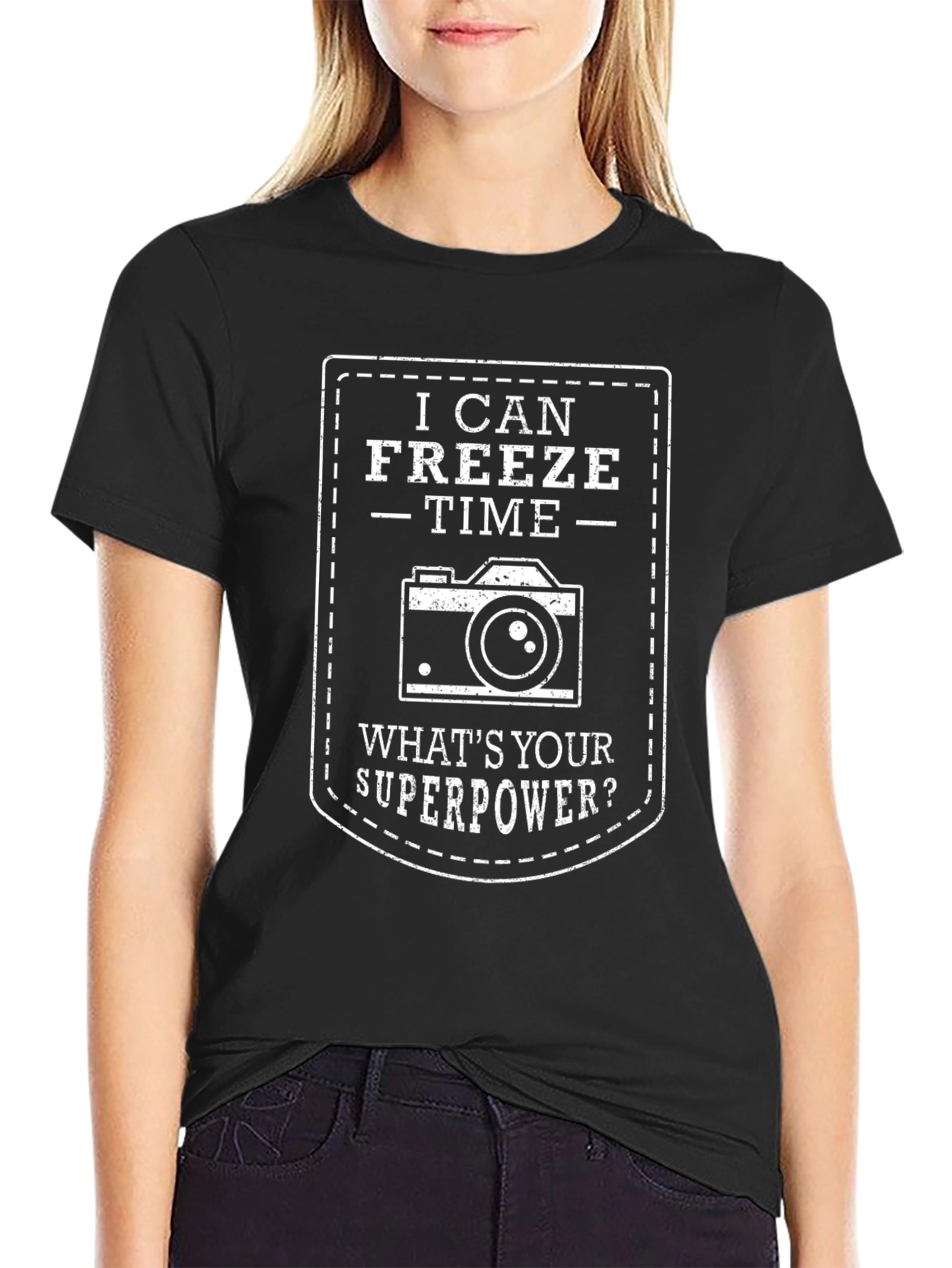I Can Freeze Time Camera Graphic Black T-Shirt - 2