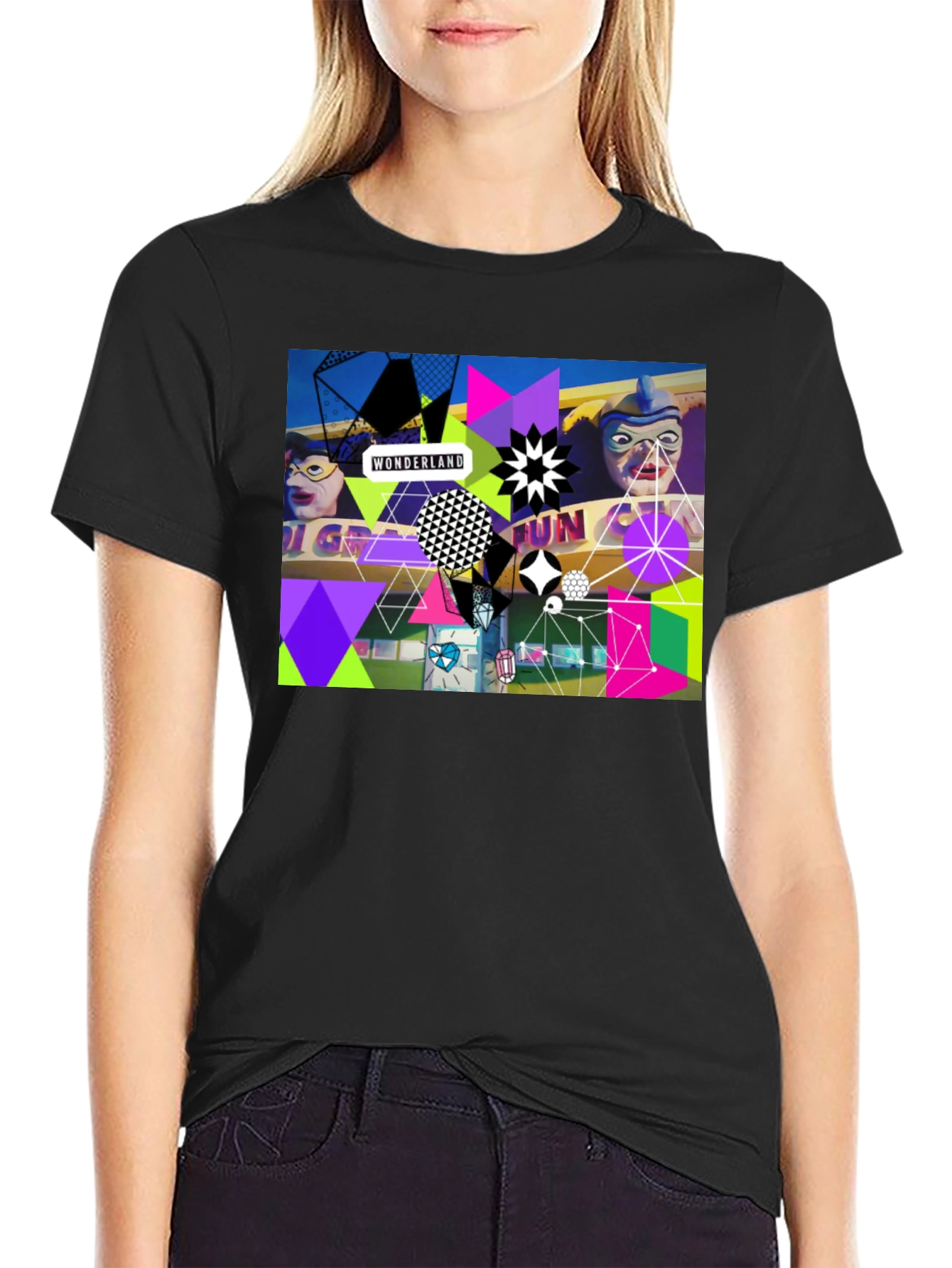 Black Wonderland Fun Graphic Tee - Black Crew Neck view 2