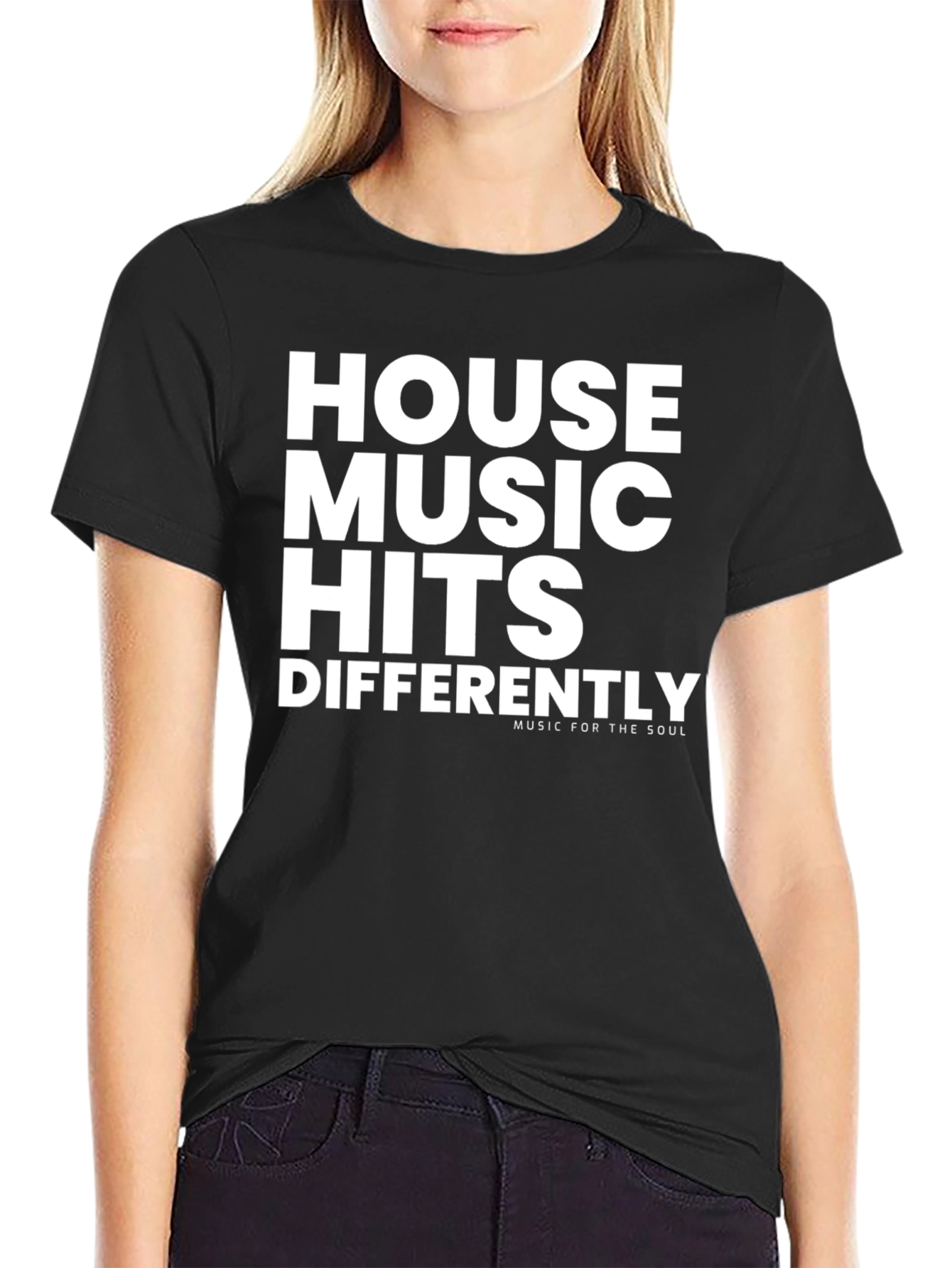 Black House Music Hits Differently Black Graphic Tee view 2