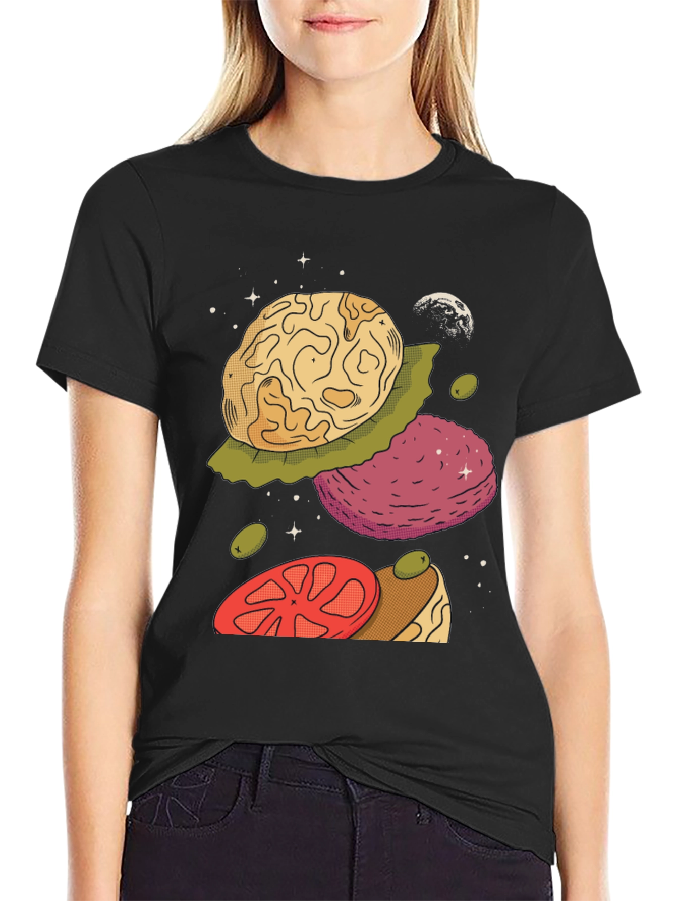 Black Cosmic Burger Graphic Tee - Unique Space Food Design view 2