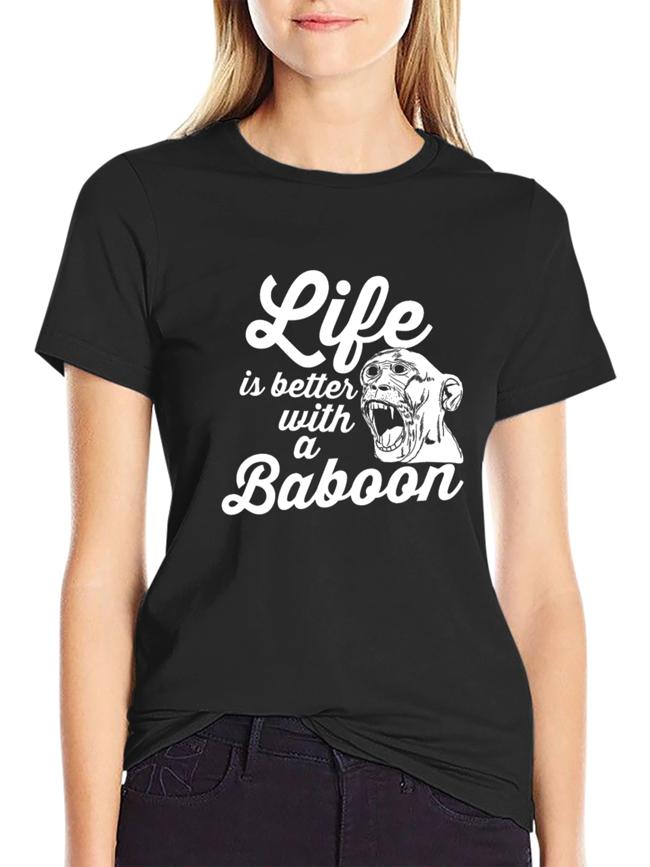 Black Life Is Better With A Baboon Funny Graphic T-Shirt view 2