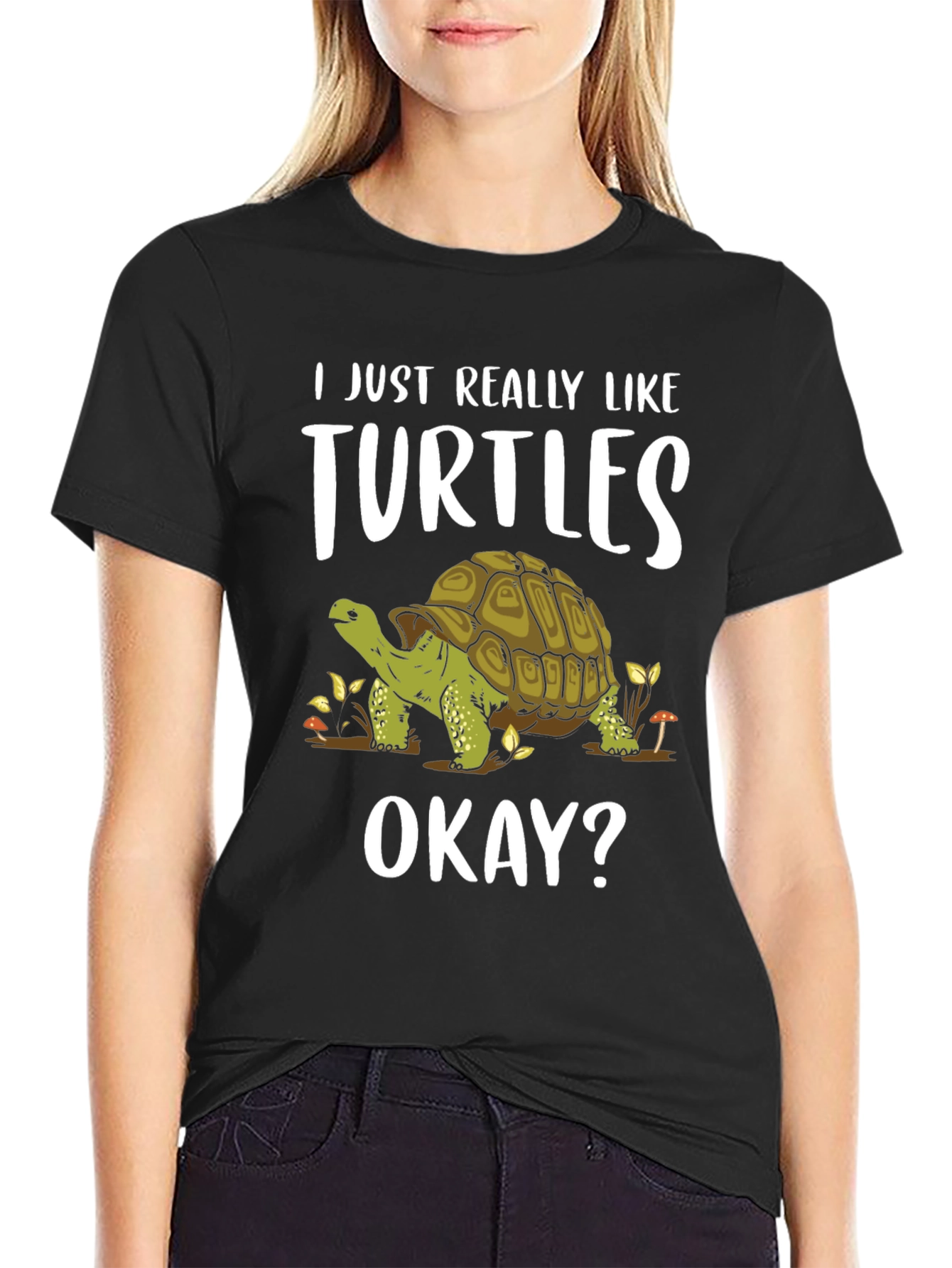 Black Turtle Lover Tee - I Just Really Like Turtles Okay? T-Shirt view 2