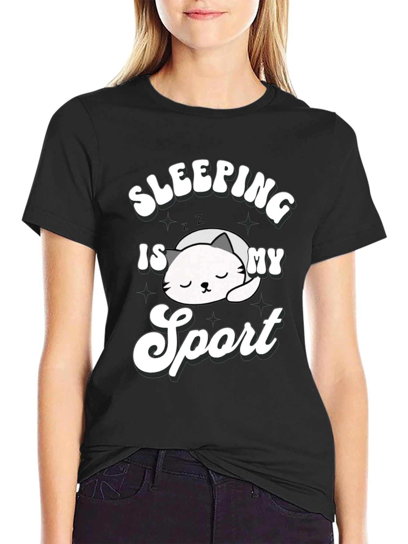 Black Sleeping is My Sport Black Graphic T-Shirt view 2