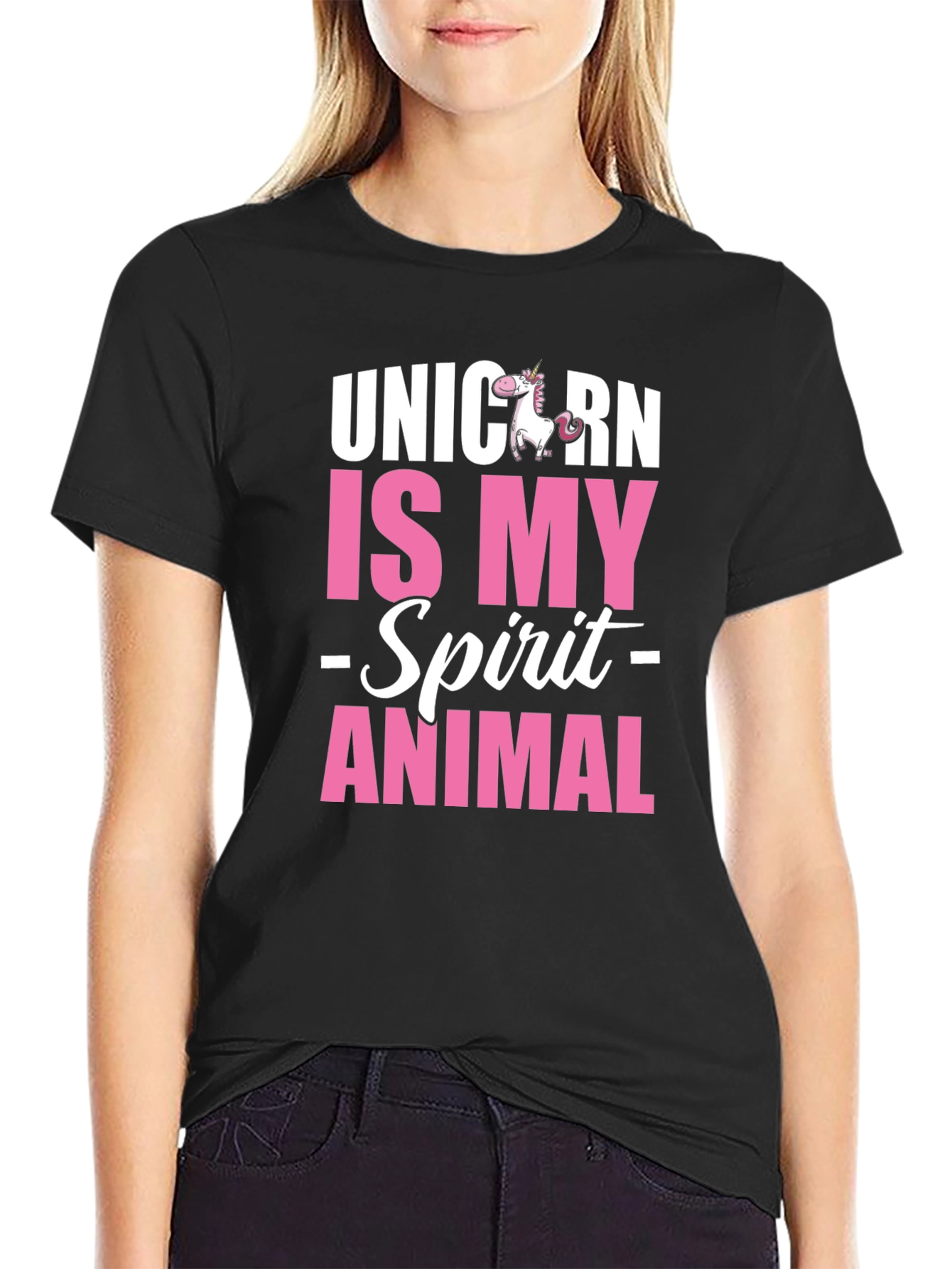 Black Unicorn Spirit Animal Graphic Tee - Black Cotton T-Shirt view 2