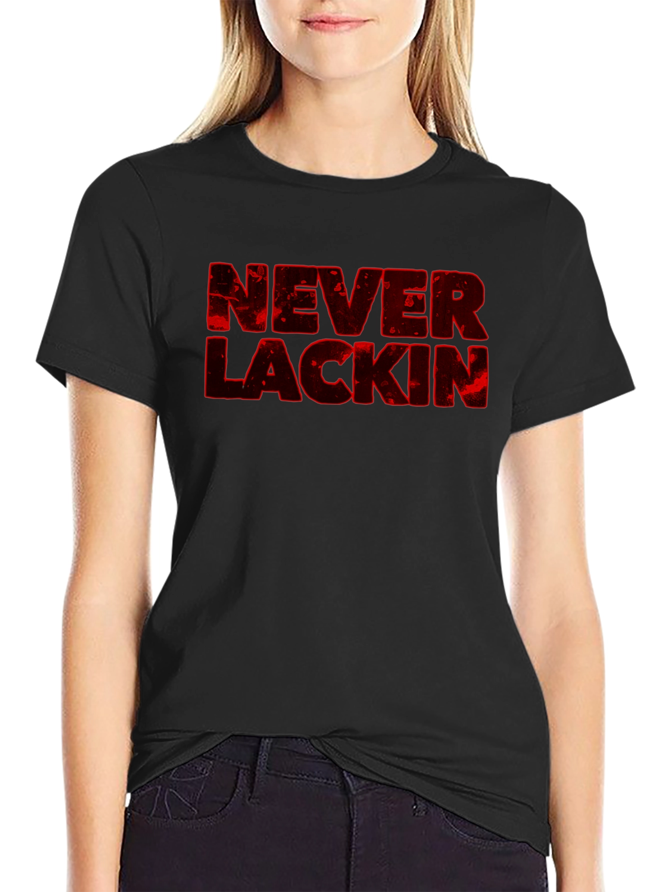 Black Never Lackin' Graphic Print Black T-Shirt view 2