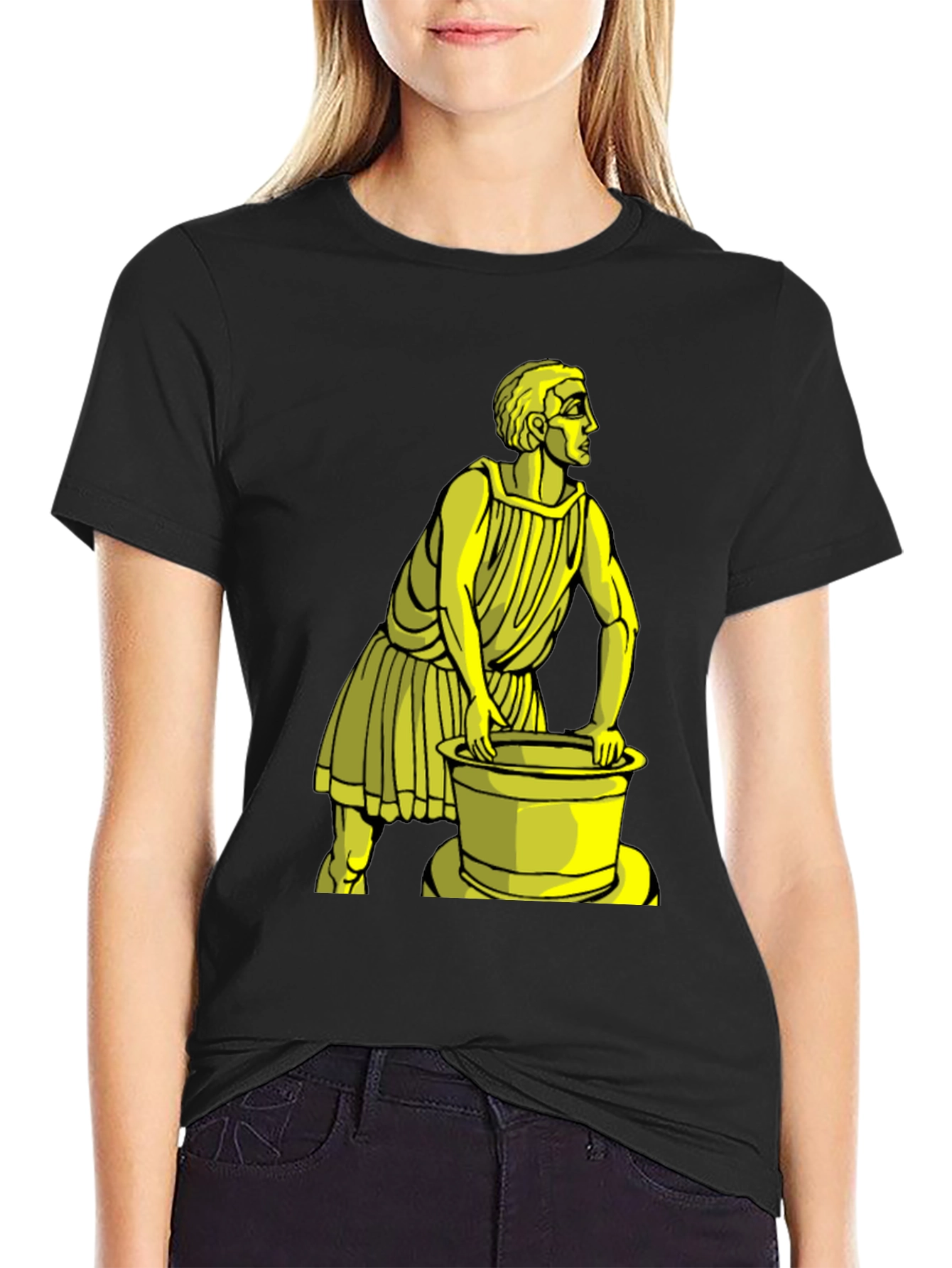 Black Black T-Shirt with Yellow Ancient Man Graphic view 2