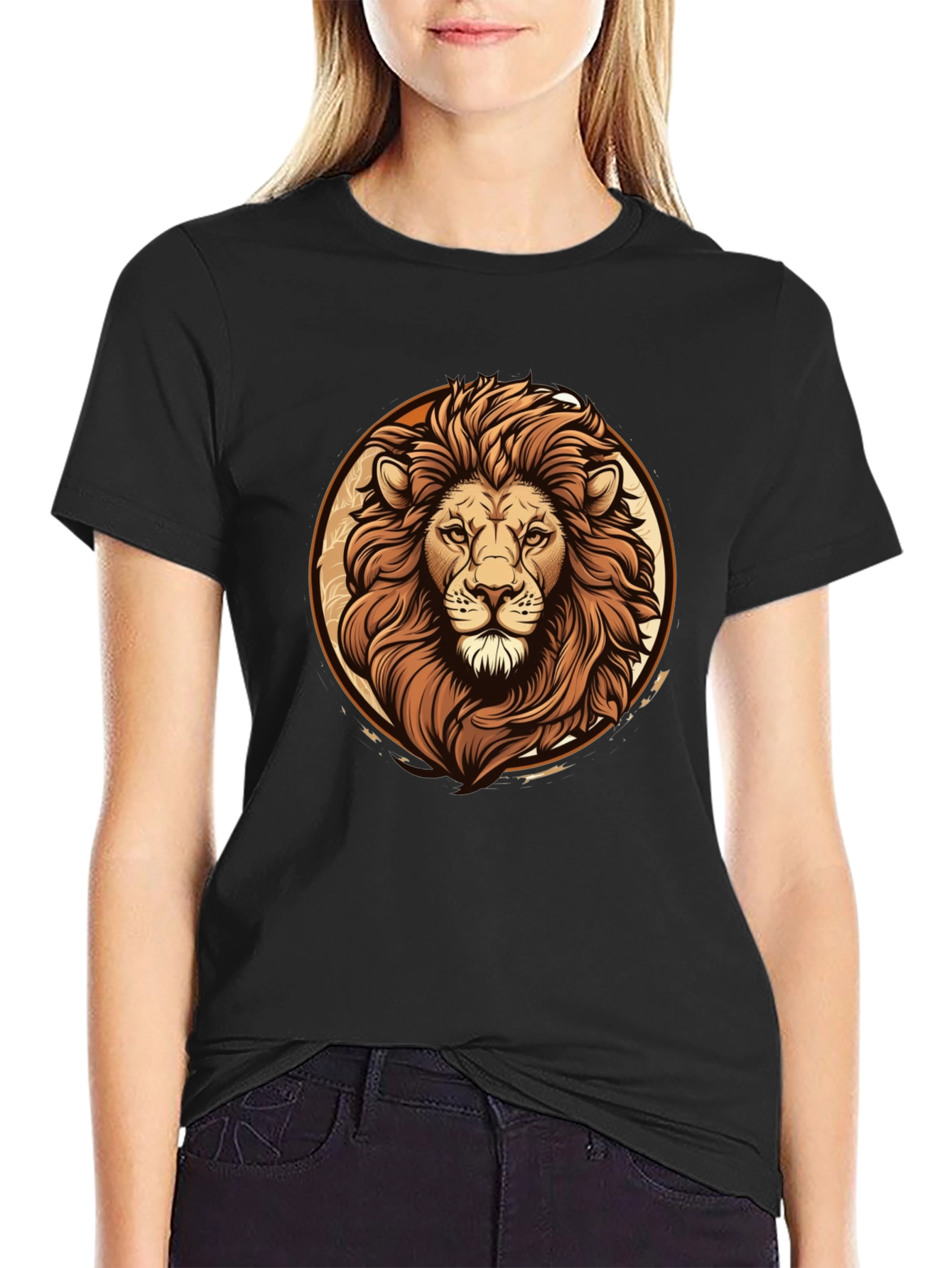 Black Lion Graphic Tee - Bold Animal Print Black T-Shirt view 2