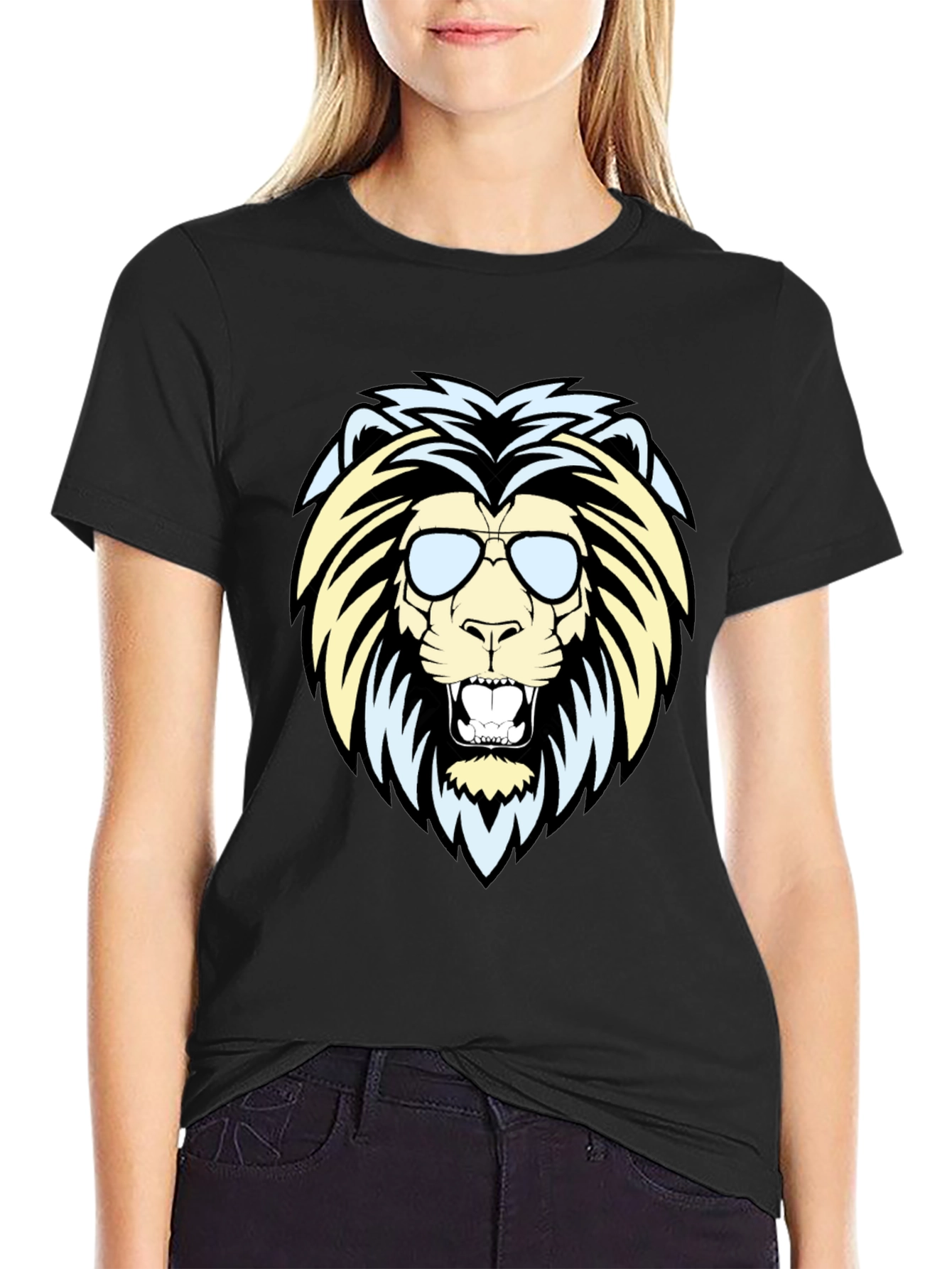 Black Cool Lion Graphic Tee - Men's Black T-Shirt view 2