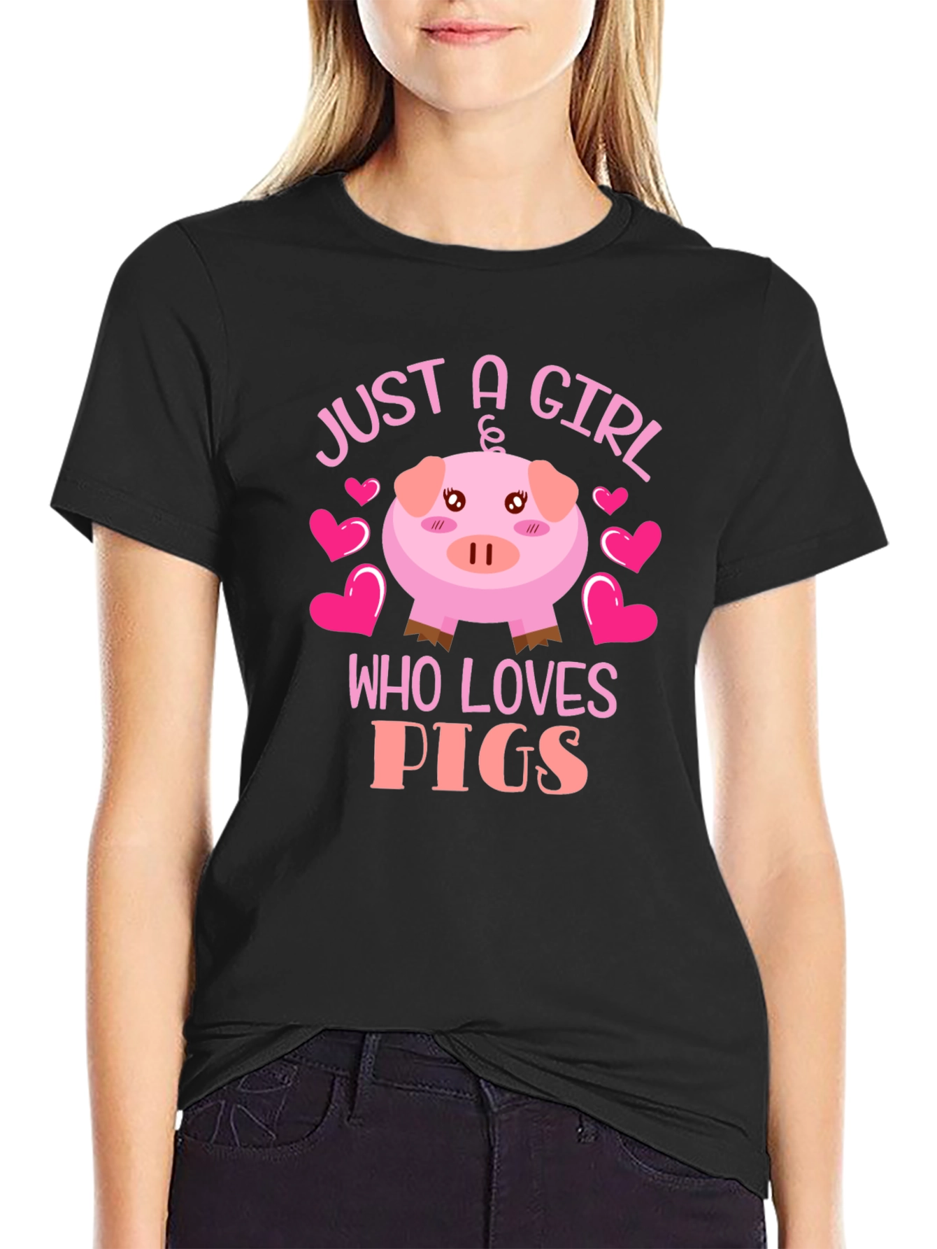 Black Just a Girl Who Loves Pigs Graphic Tee view 2