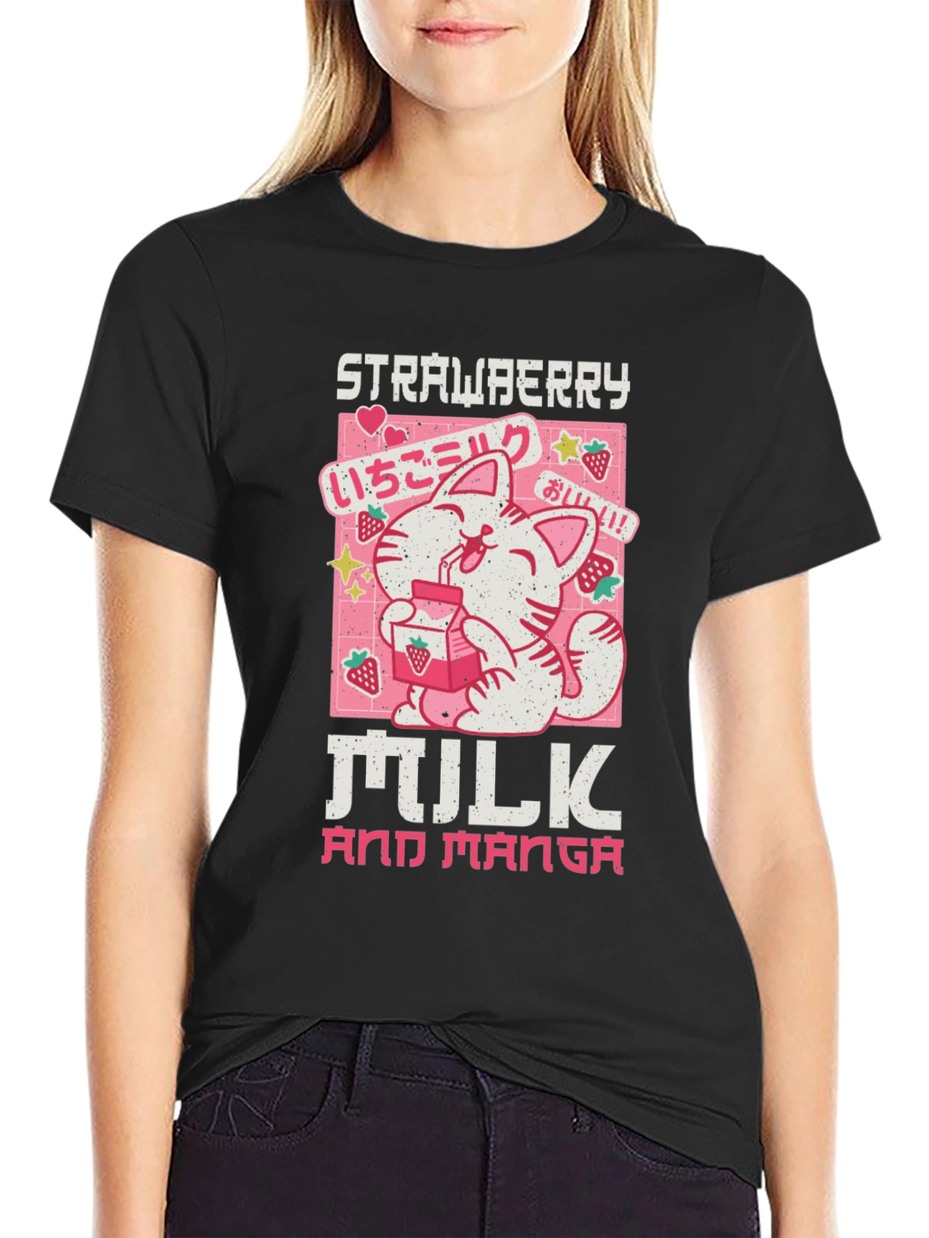 Black Strawberry Milk and Manga Graphic Tee view 2