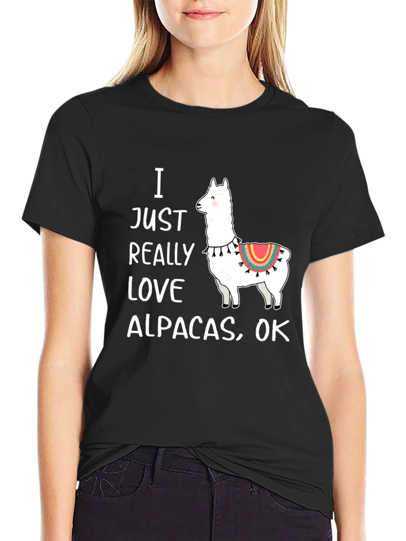 Black I Love Alpacas Graphic T-Shirt -  Funny Alpaca Tee view 2