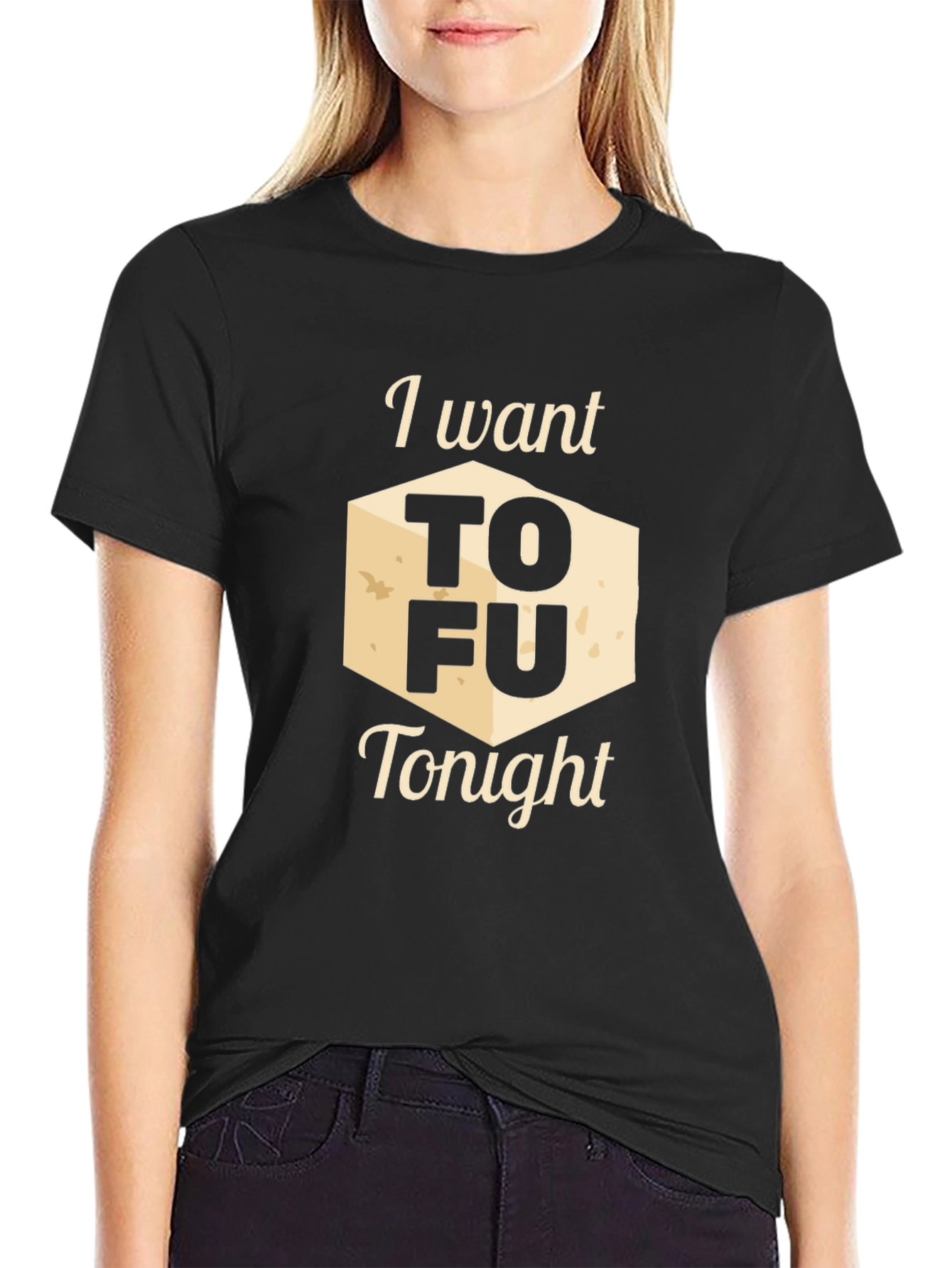 Black I Want Tofu Tonight Graphic Tee - Novelty Shirt view 2