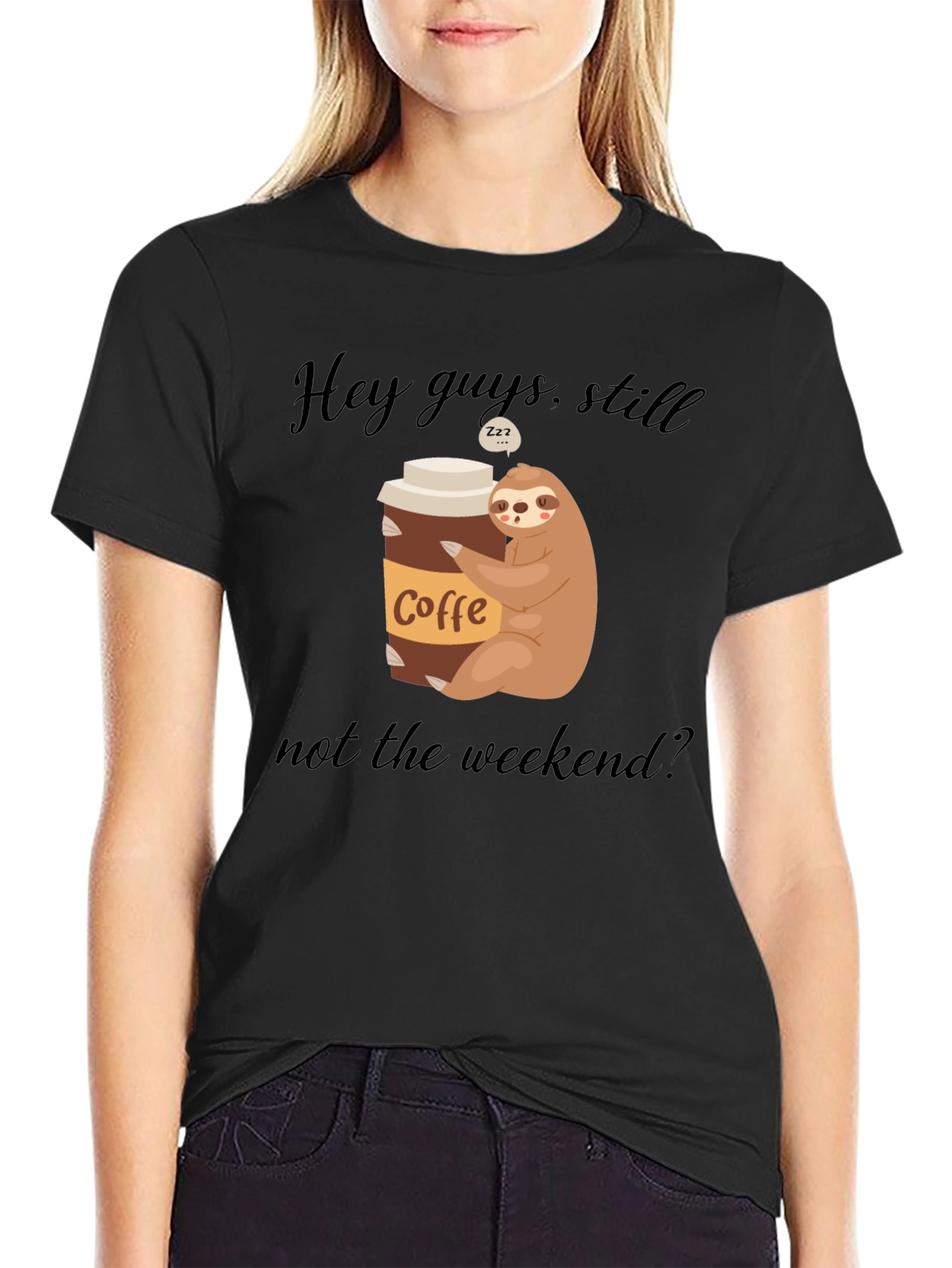 Black Coffee Sloth Graphic Tee - Weekend Vibes view 2
