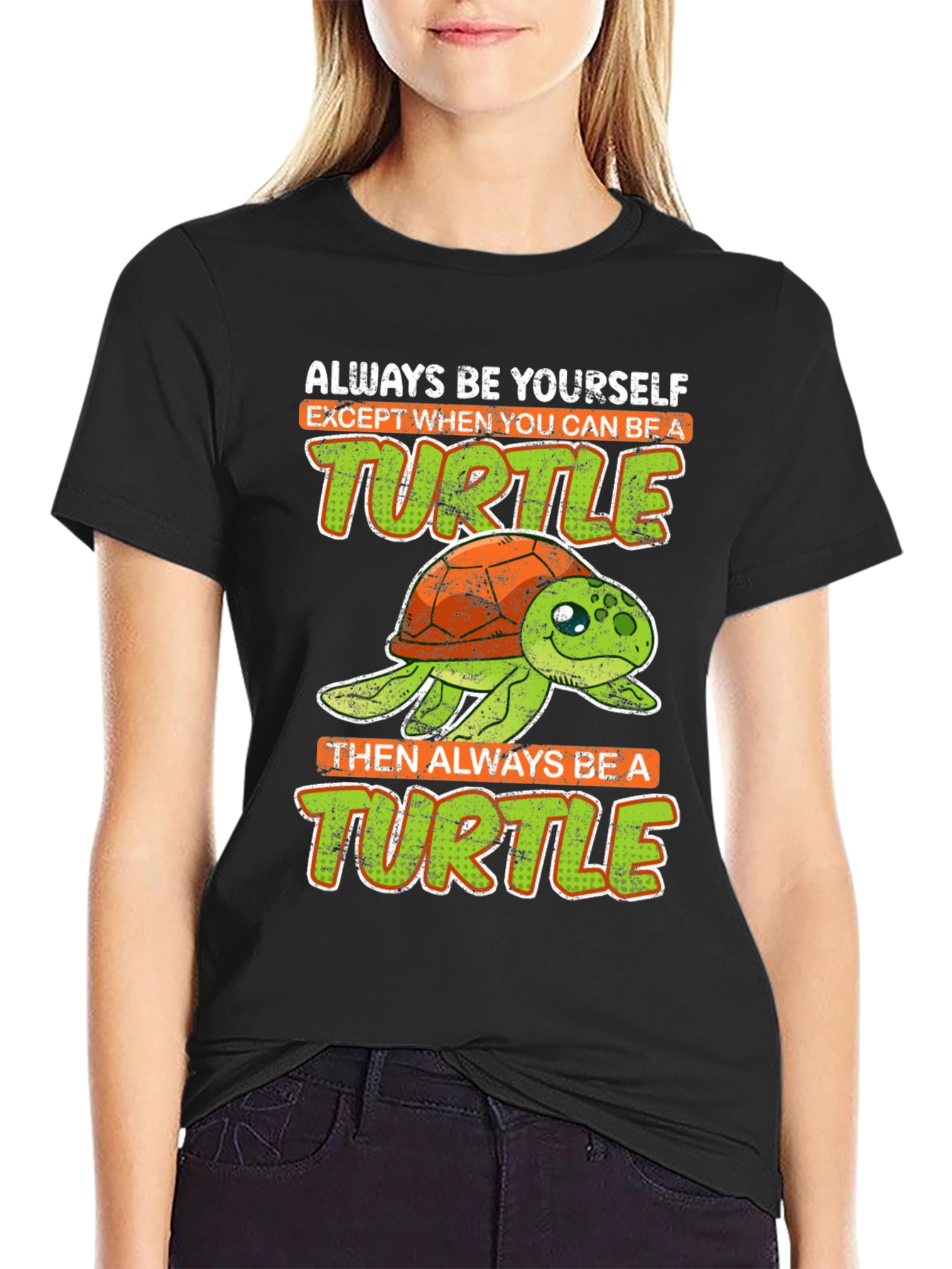Black Funny Turtle Graphic Tee - Always Be Yourself T-Shirt view 2