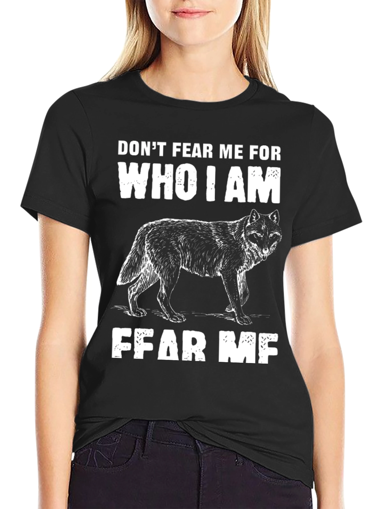 Black Don't Fear Me Wolf Graphic T-Shirt view 2