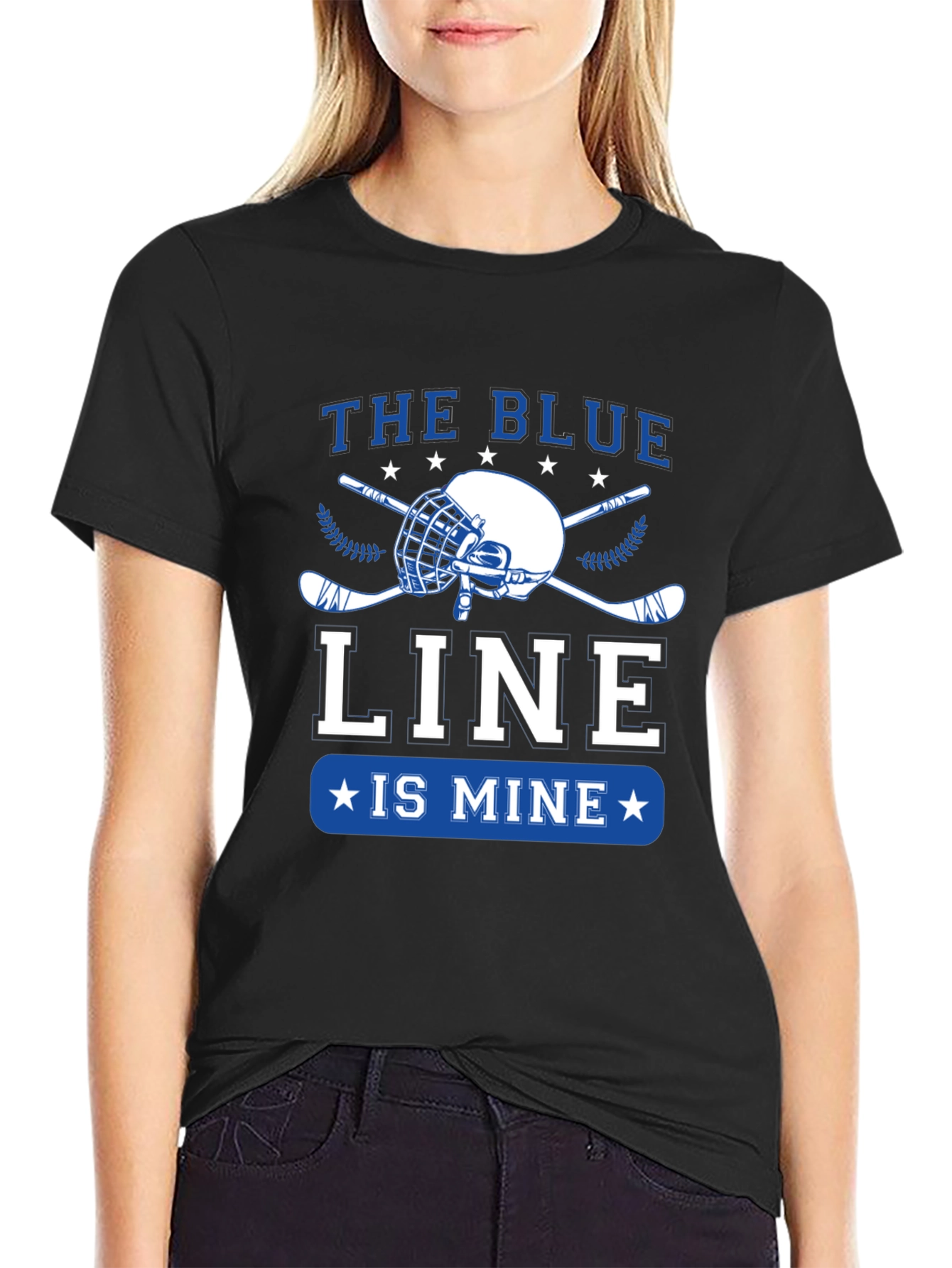 Black The Blue Line is Mine Hockey T-Shirt view 2