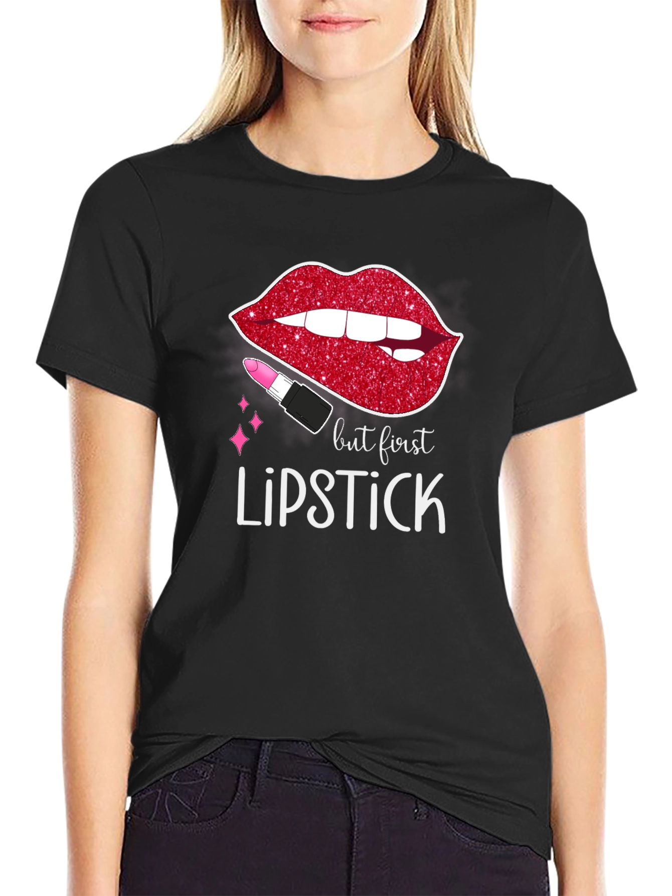 Black But First Lipstick Graphic Tee - Stylish & Trendy view 2