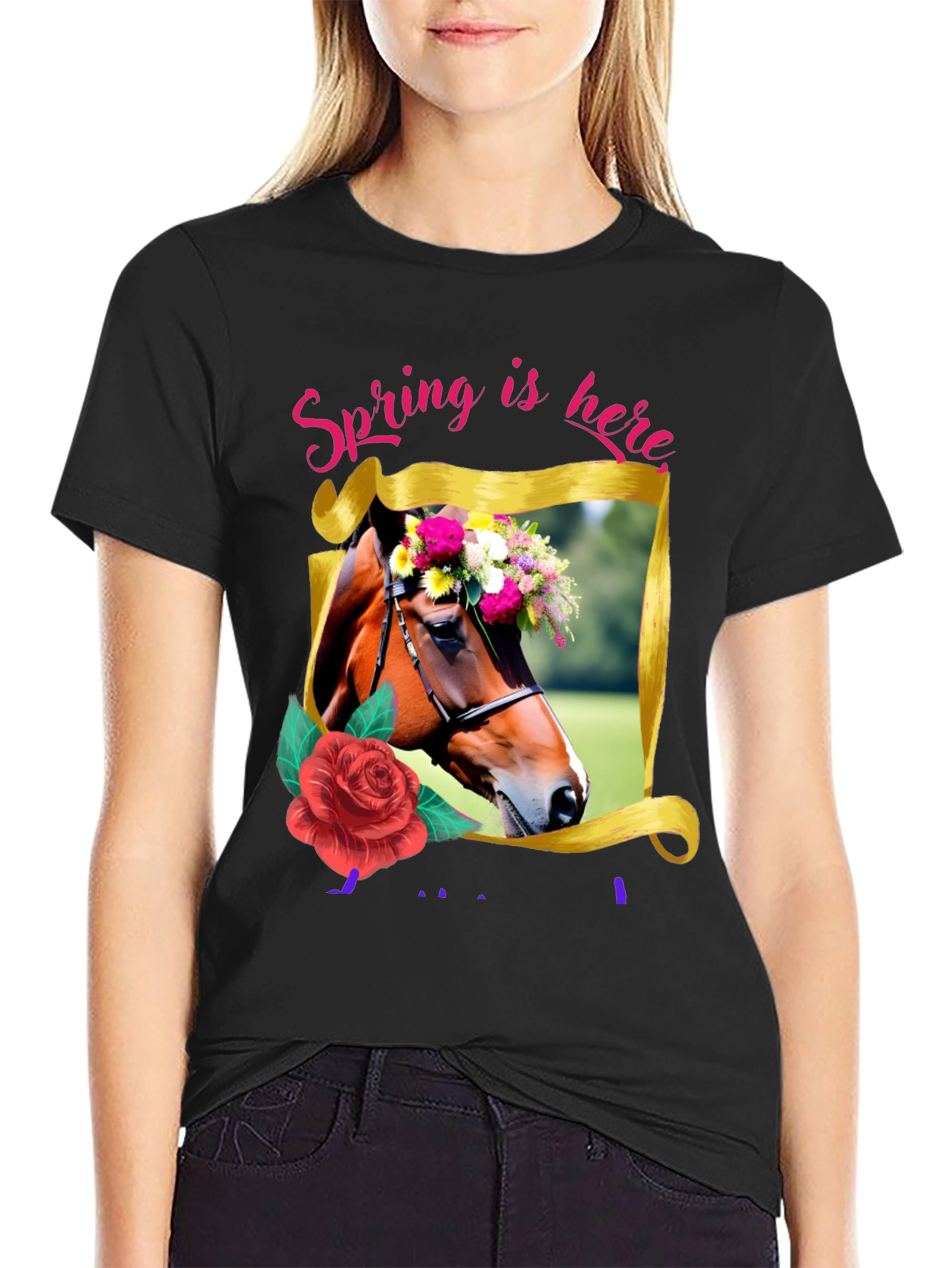 Black Spring Horse Graphic Tee view 2