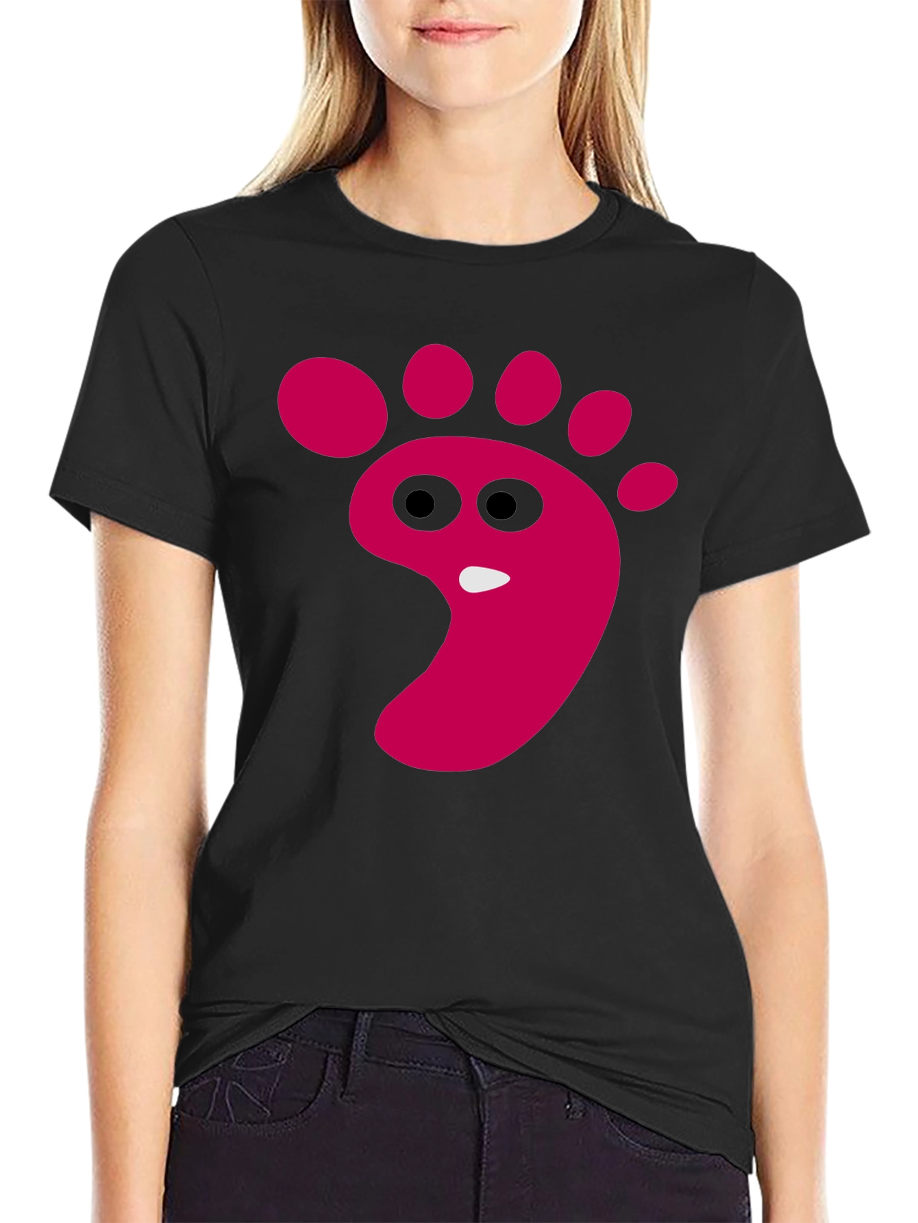 Black Funny Footprint Graphic T-Shirt - Black Cotton Tee view 2