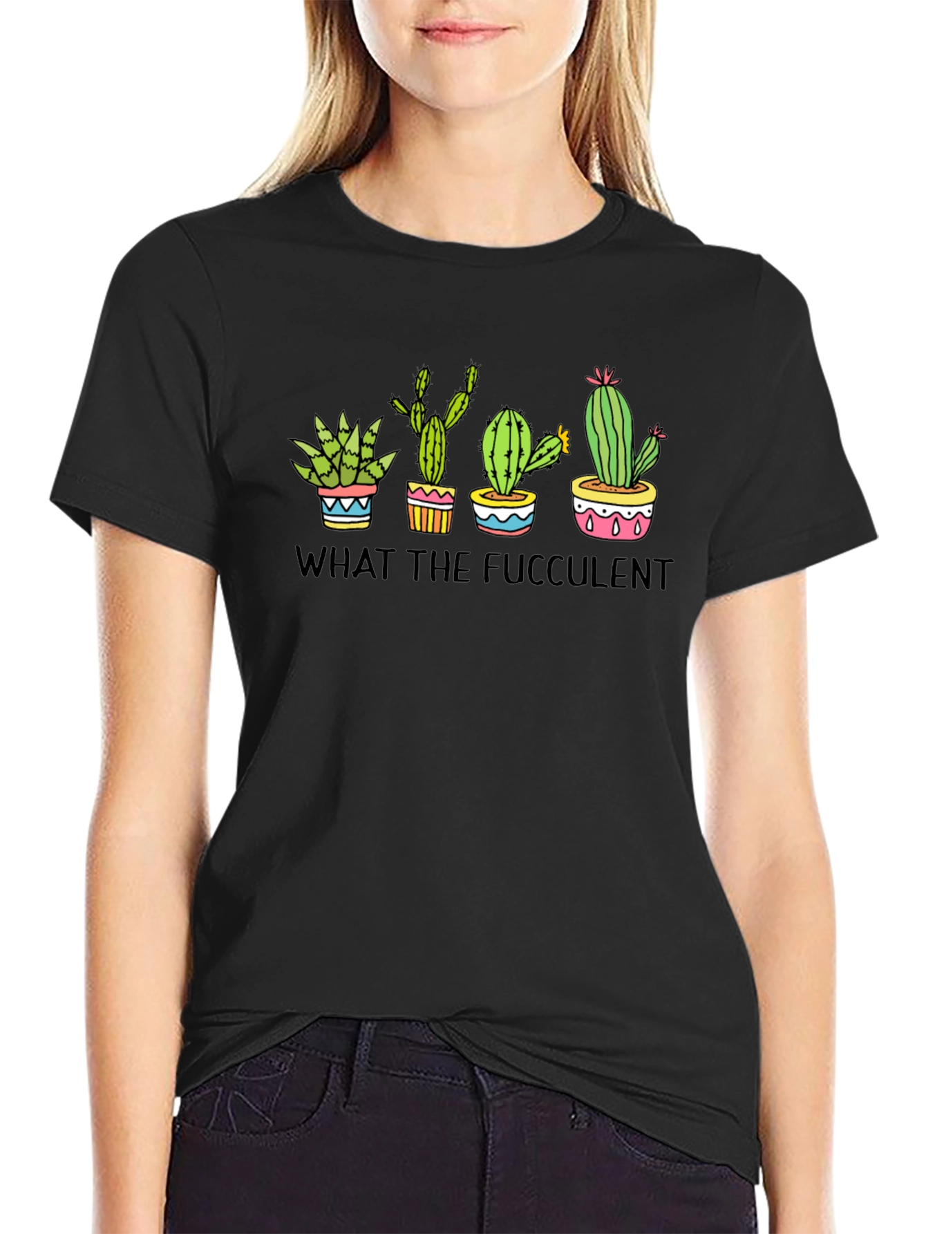 Black What the Fucculent Cactus Graphic Tee - Black view 2