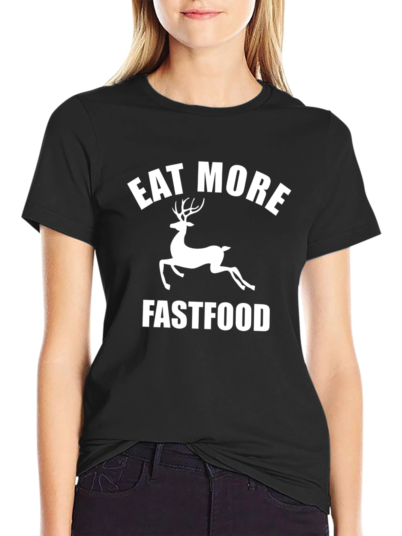Black Eat More Deer Fast Food Funny Black T-Shirt view 2
