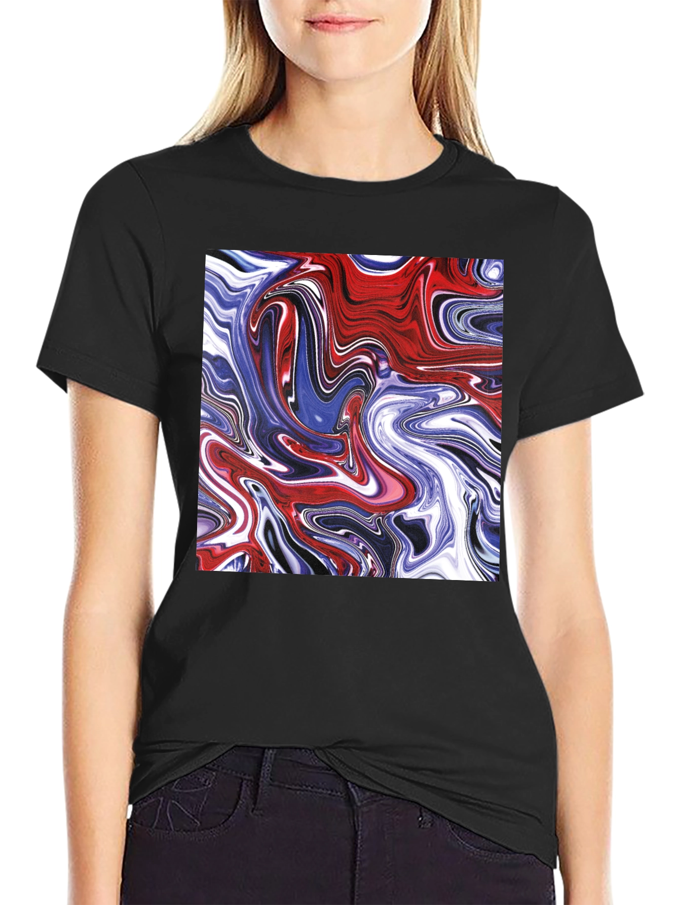 Black Swirled Paint Graphic Tee - Cool Abstract Art T-Shirt view 2
