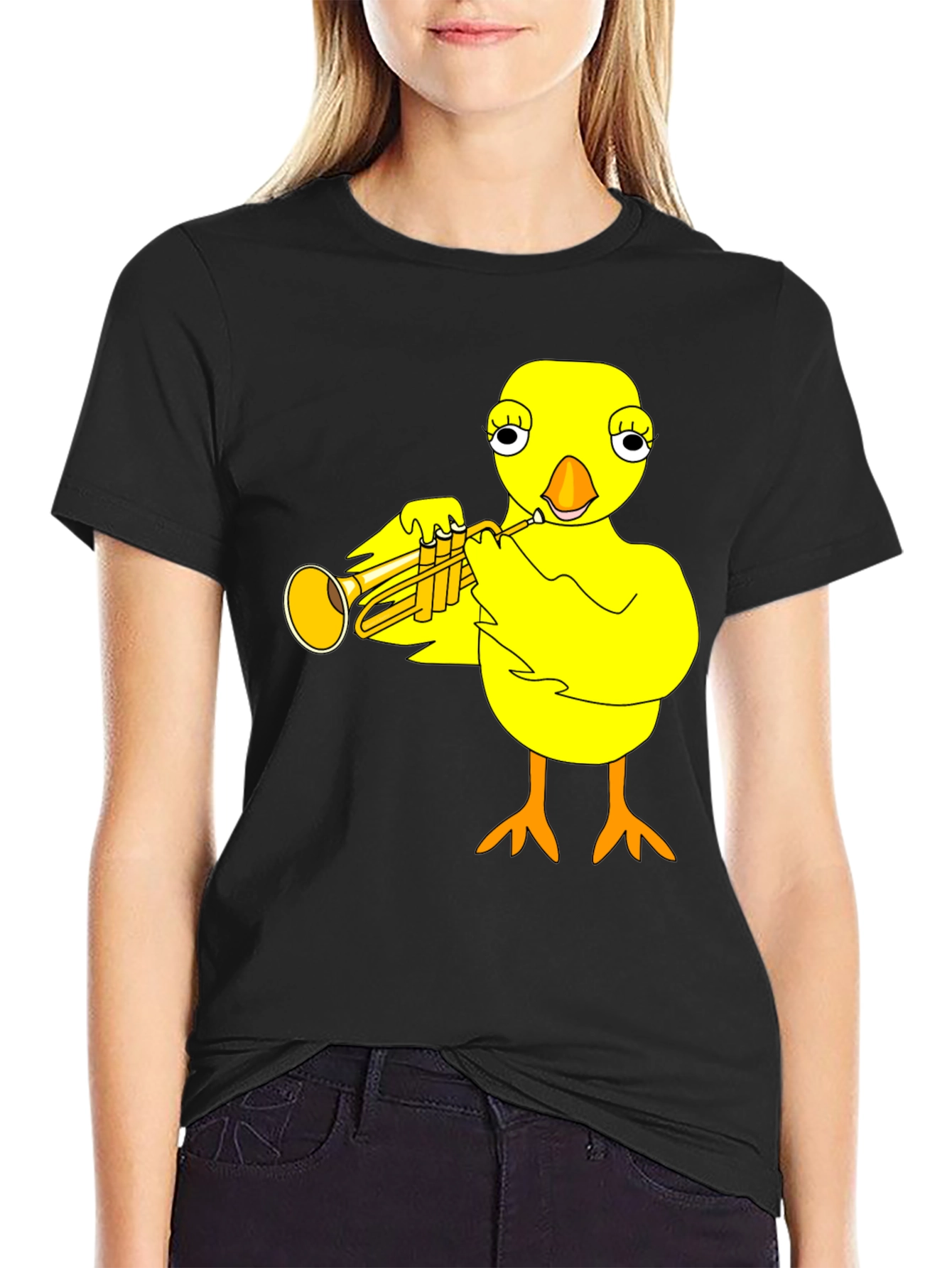 Black Funny Chick Trumpet Player Graphic Tee view 2