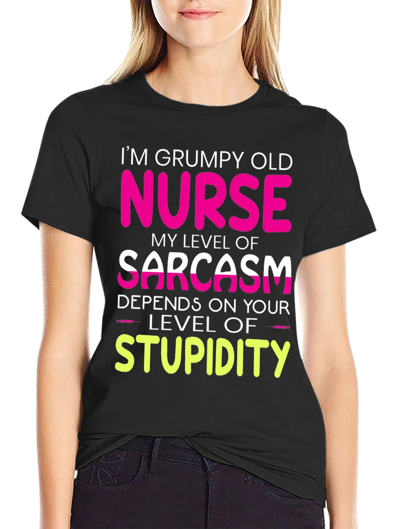 Black Grumpy Old Nurse T-Shirt Sarcasm Level Funny Tee view 2