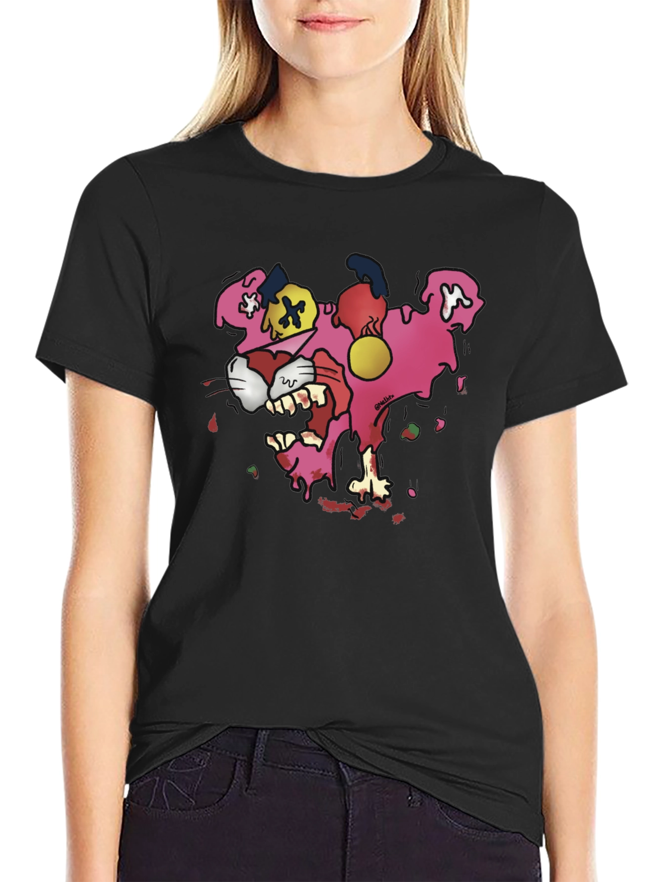 Black Cartoon Pink Panther Graphic T-Shirt view 2