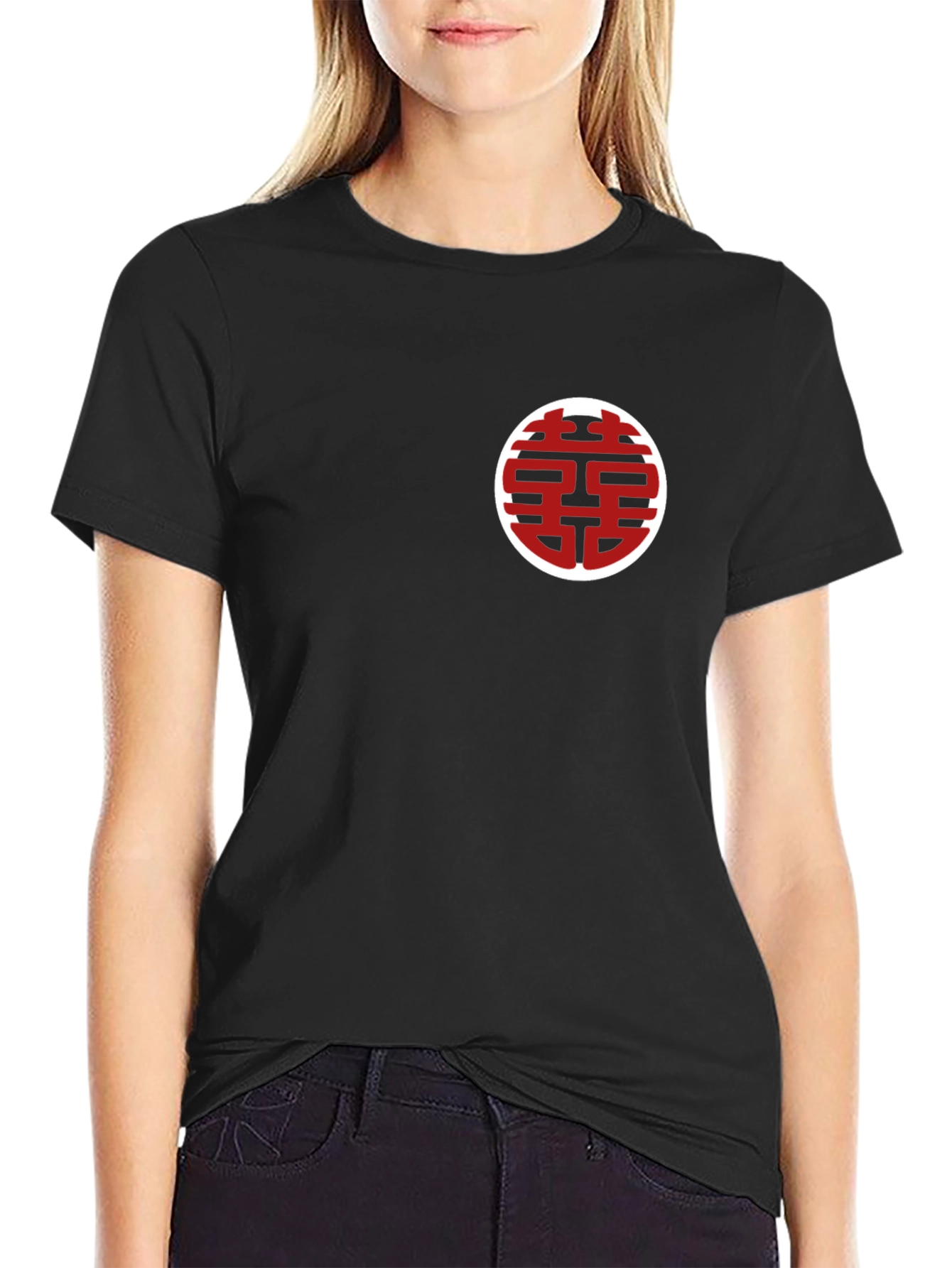 Black Double Happiness Symbol Black T-Shirt view 2