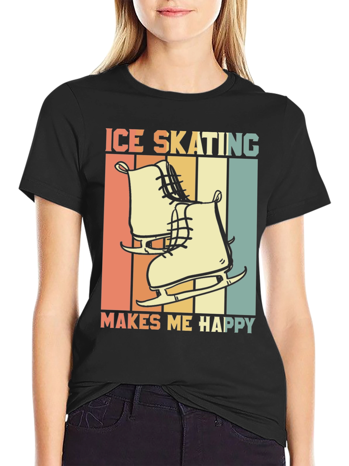 Black Ice Skating Makes Me Happy Graphic Tee view 2