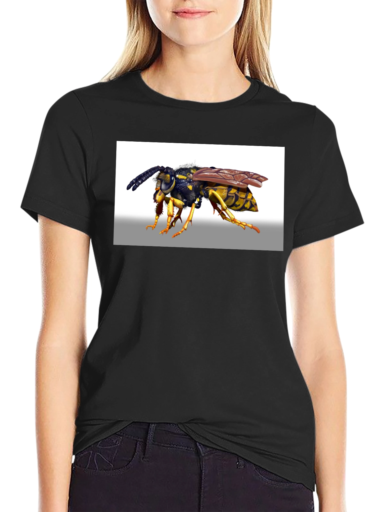 Black Wasp Graphic T-Shirt - Black Cotton Tee view 2