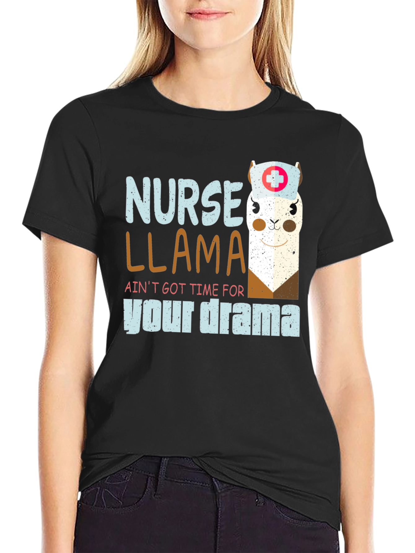 Black Nurse Llama T-Shirt - Ain't Got Time For Your Drama view 2