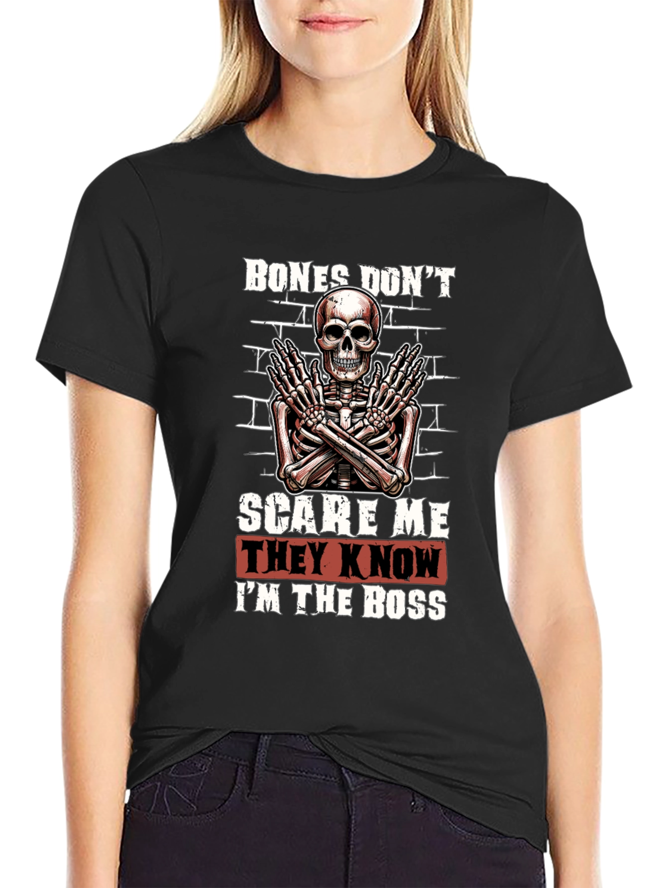 Black Bones Don't Scare Me Skeleton Graphic Tee view 2