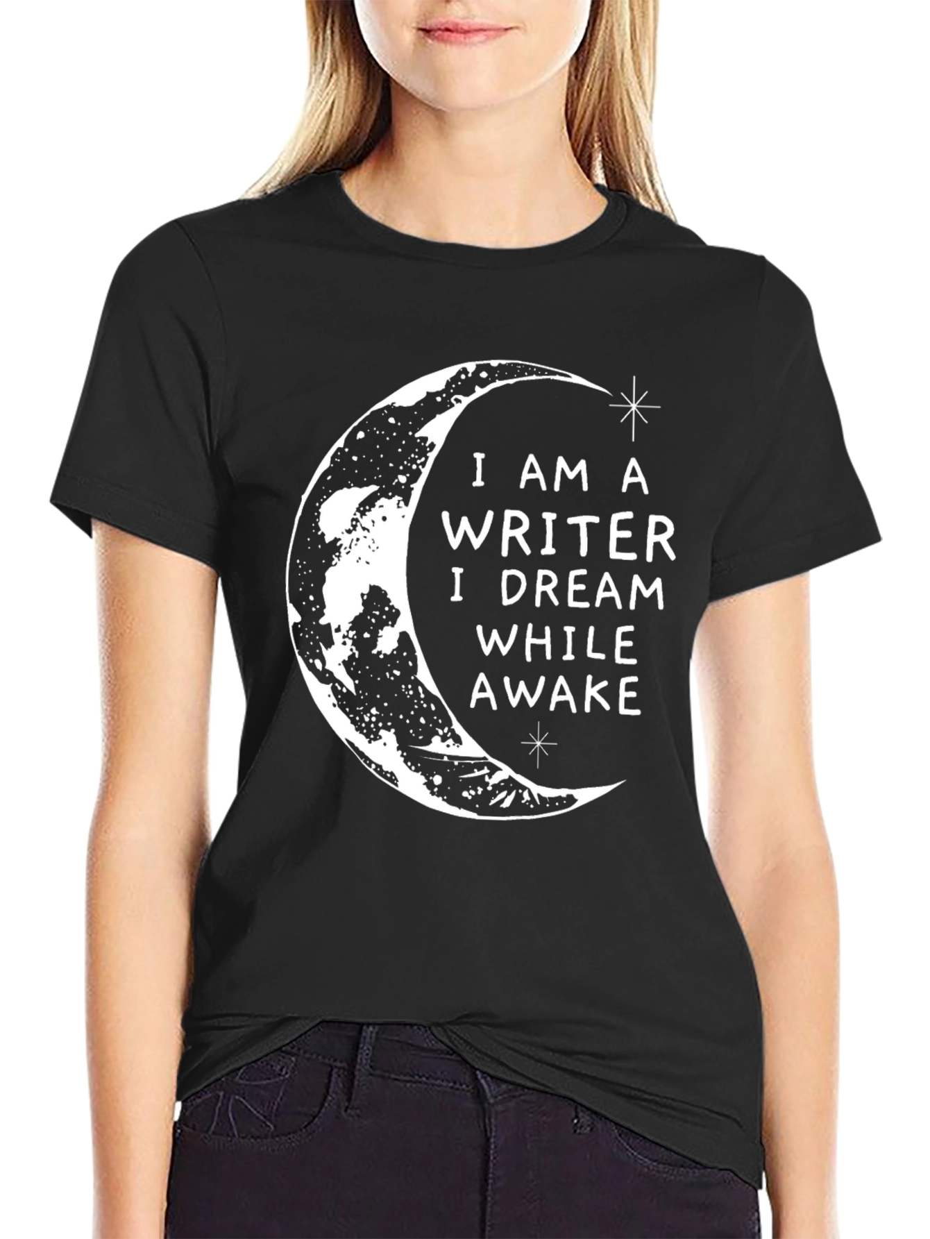Black Writer Dreamer Graphic Tee - Black Crescent Moon T-Shirt view 2