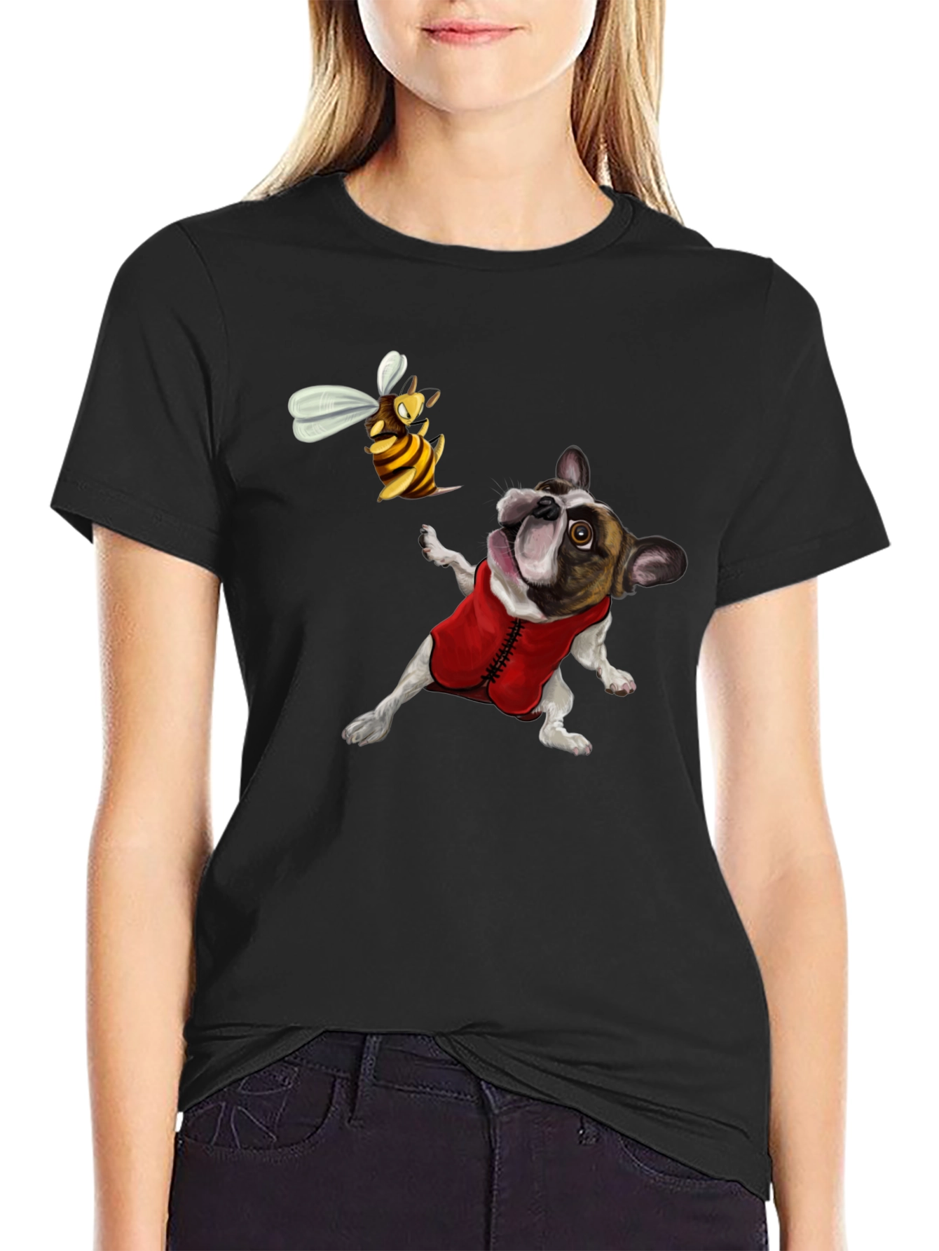 Black Dog & Bee Graphic Tee - Novelty T-Shirt view 2