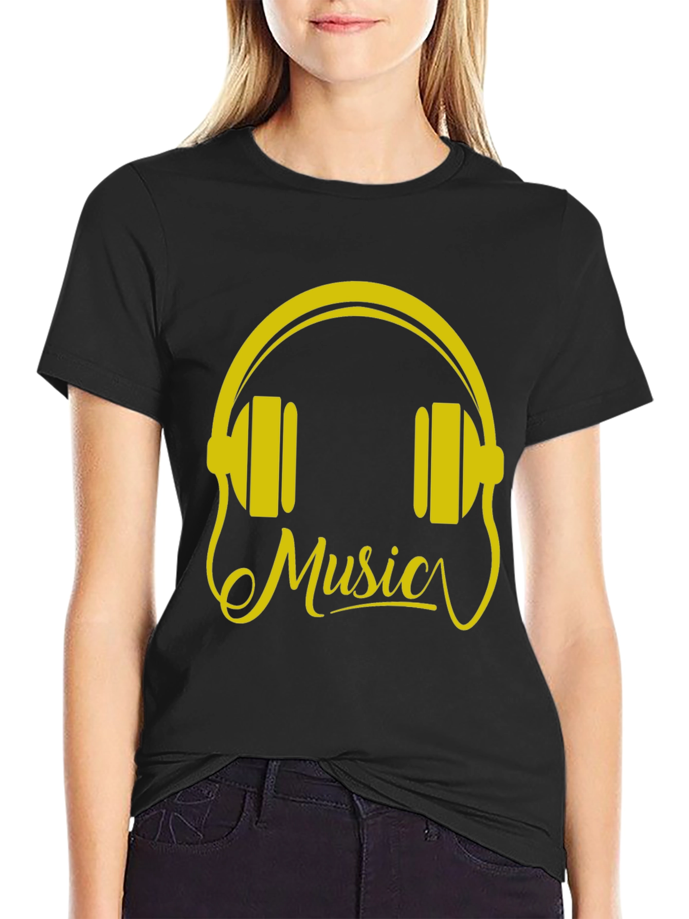 Music Headphones Graphic Tee - Black Cotton T-Shirt - 2