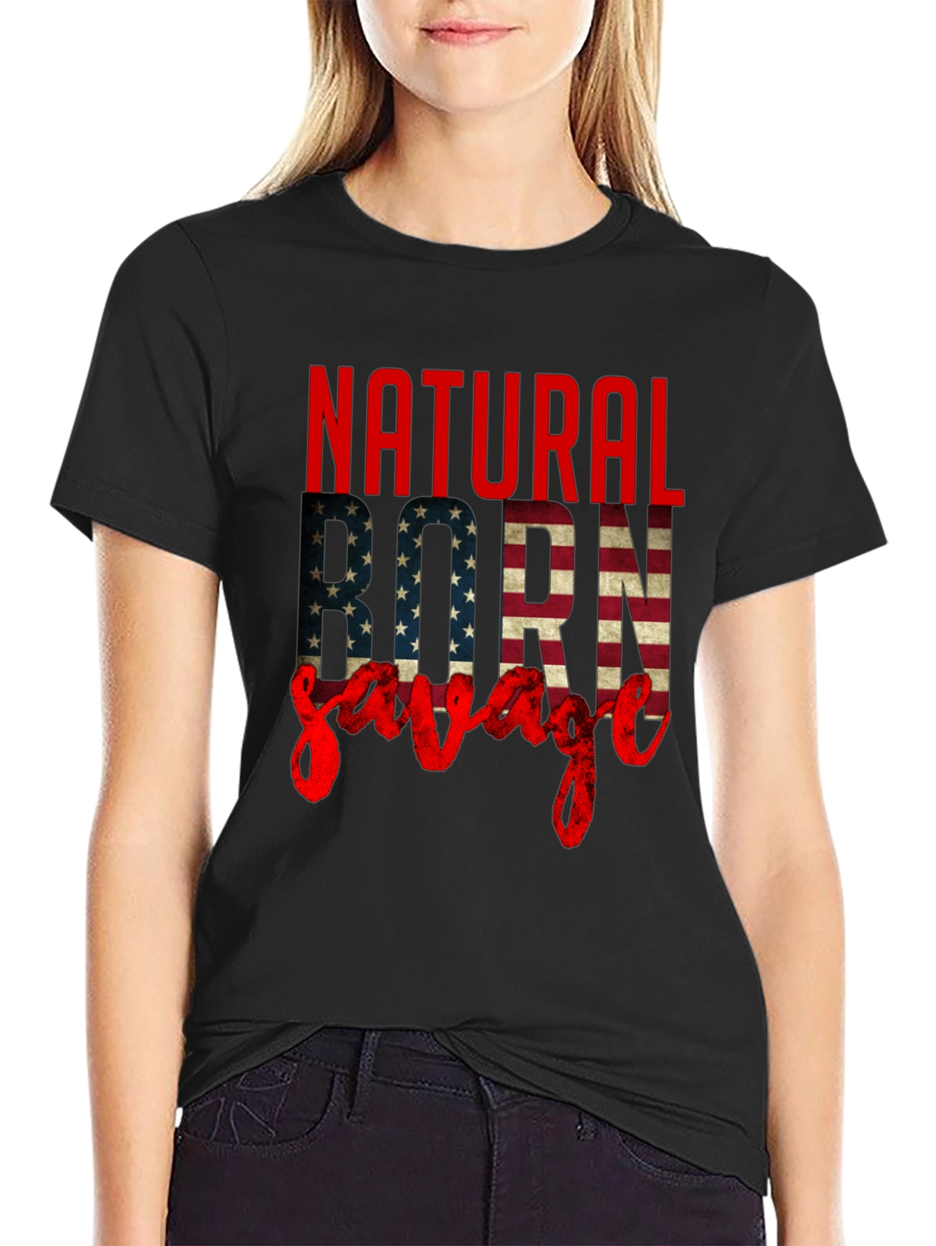 Black Natural Born Savage Graphic Tee view 2