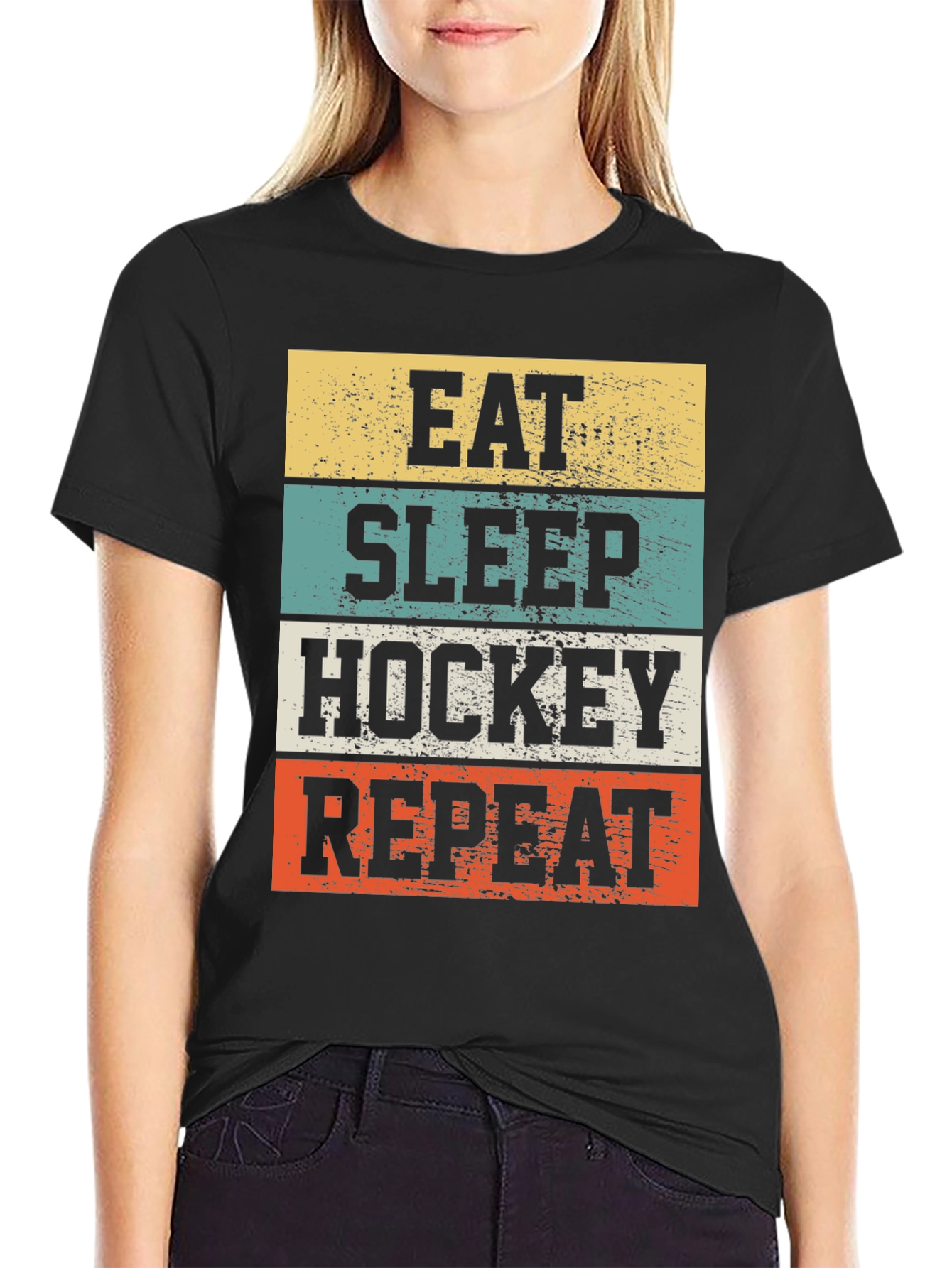 Black Eat Sleep Hockey Repeat Graphic T-Shirt view 2