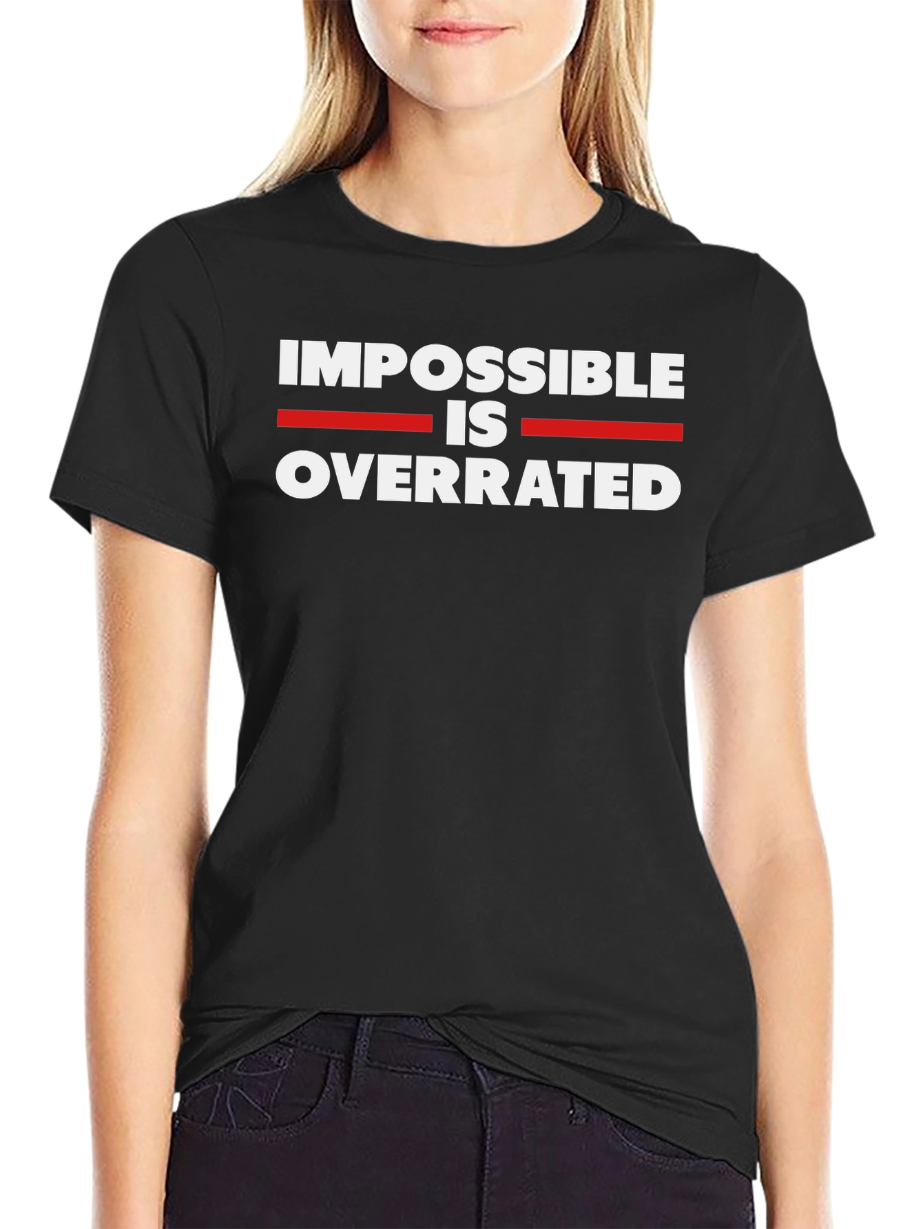 Black Impossible is Overrated Black Graphic Tee view 2