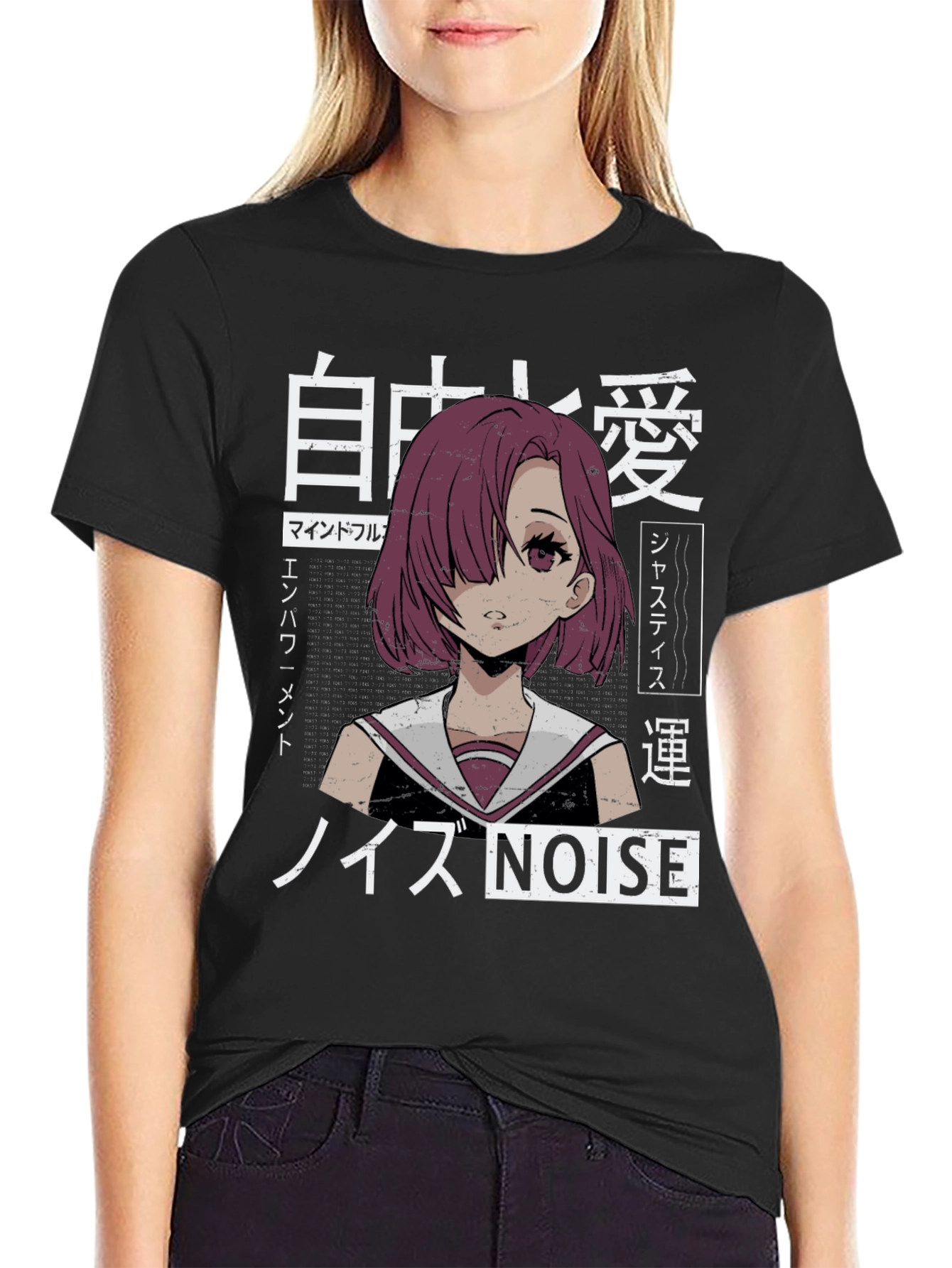 Black Anime Girl Graphic Tee - Japanese Aesthetic Shirt view 2