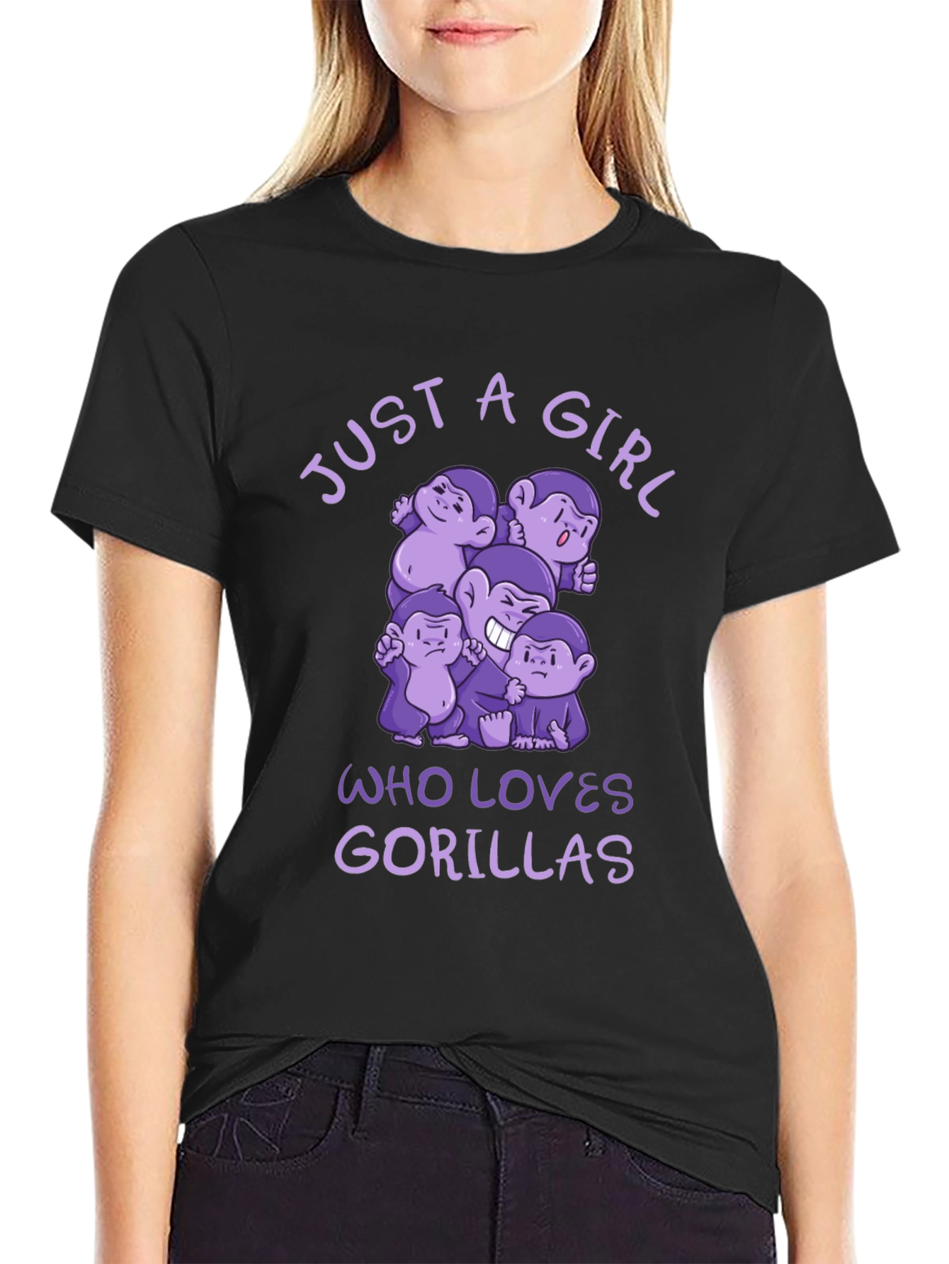 Black Just A Girl Who Loves Gorillas Black T-Shirt view 2