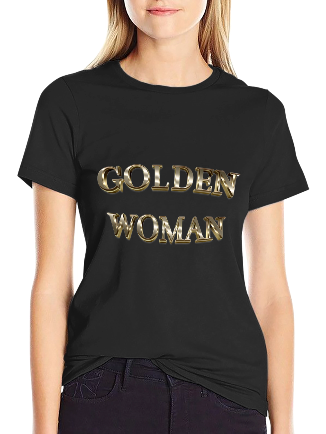 Black Golden Woman Graphic Black T-Shirt view 2