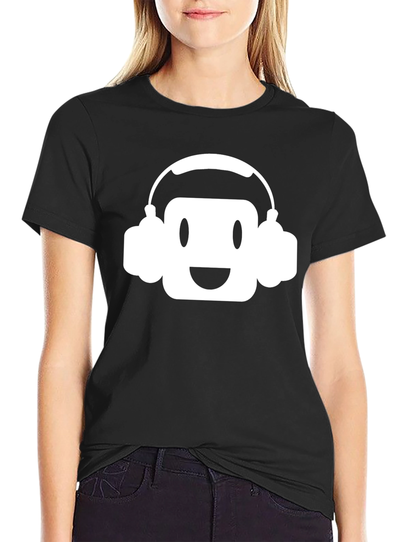 Black DJ Emoji Graphic Tee - Black Cotton T-Shirt view 2