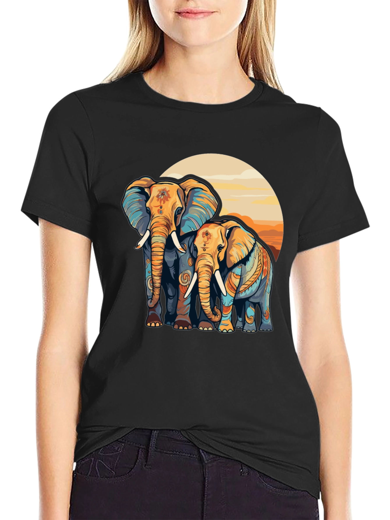 Black Elephant Sunset Graphic Tee - Stylish Comfort view 2