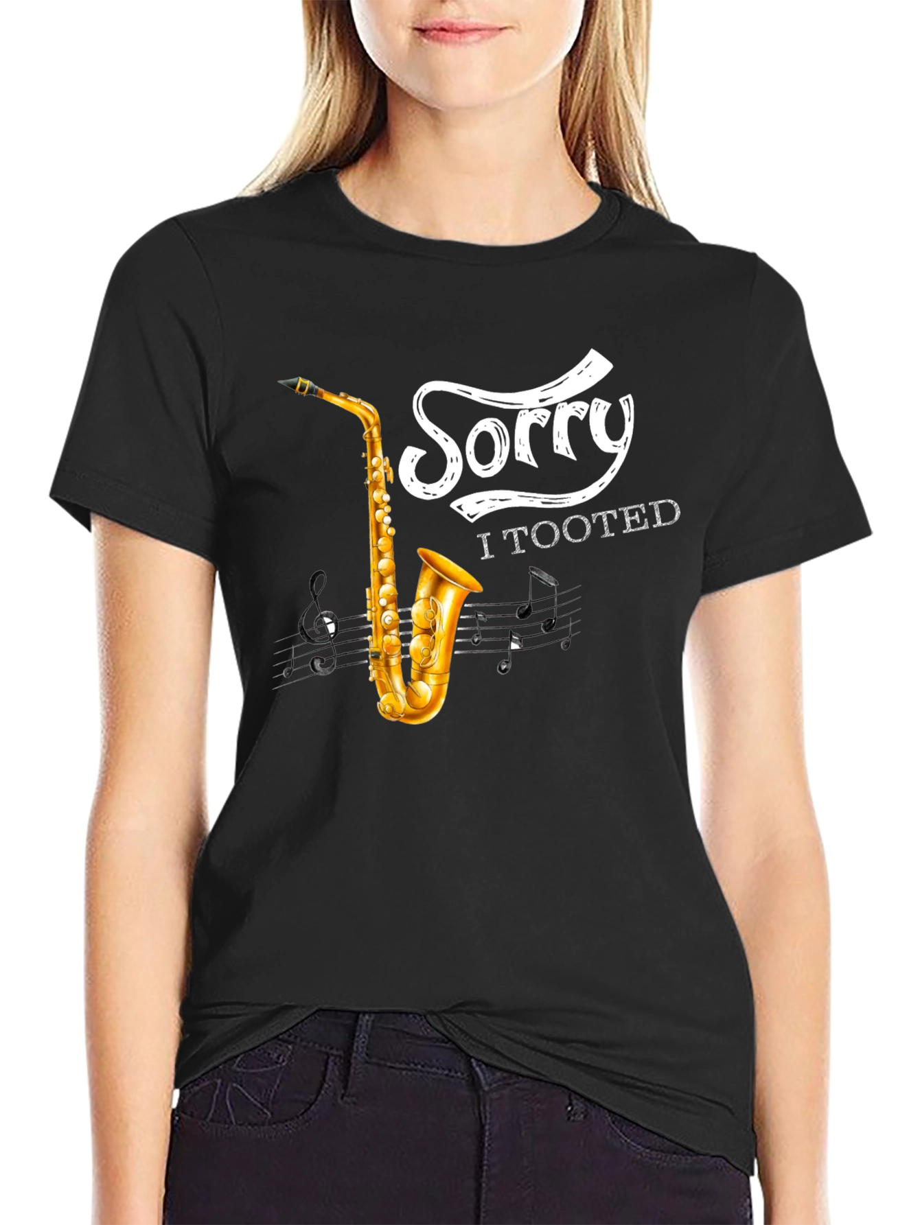 Black Saxophone 'Sorry I Tooted' Graphic Tee view 2
