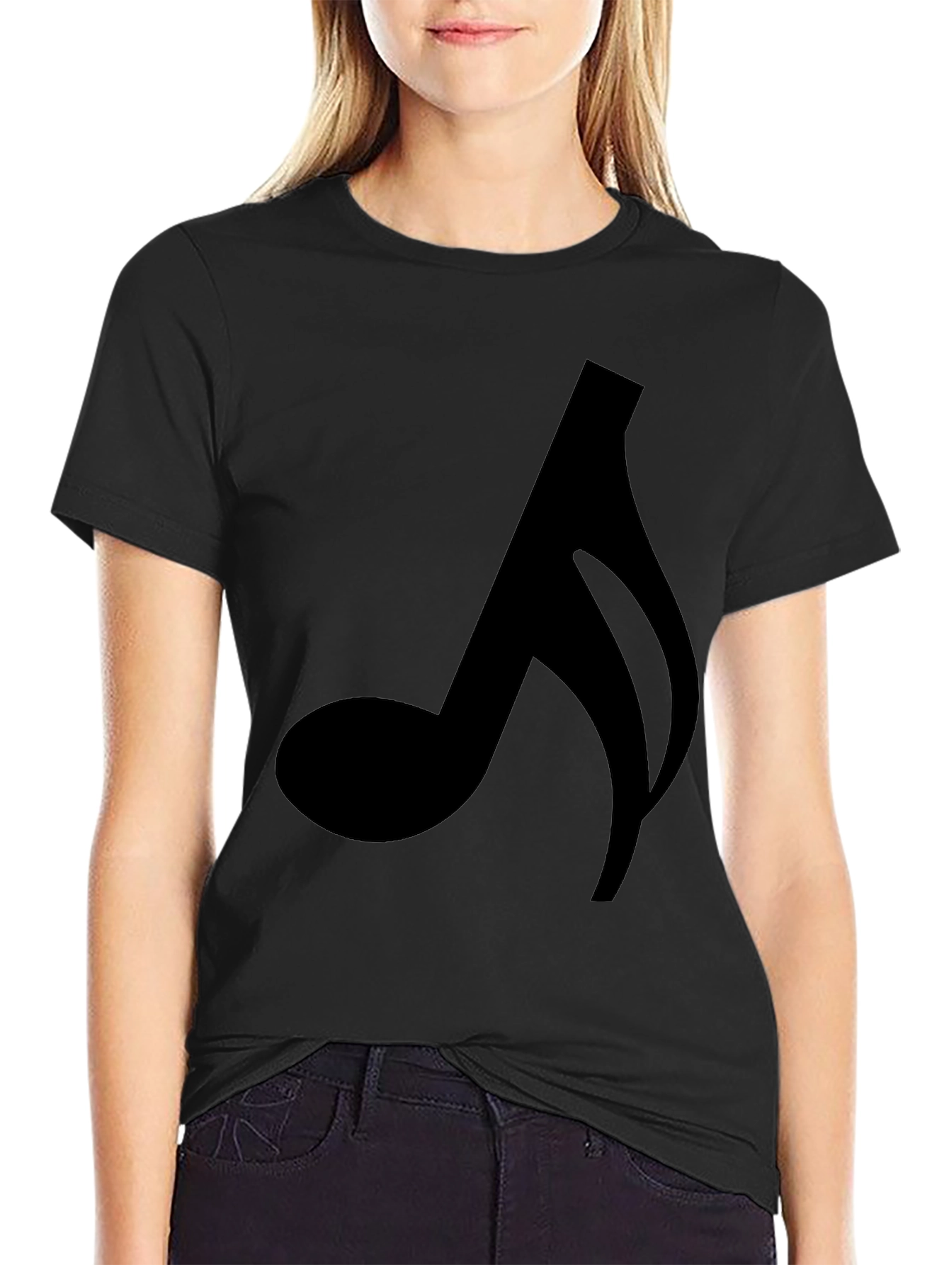 Black Music Note Graphic Tee - Black Cotton Blend T-Shirt view 2