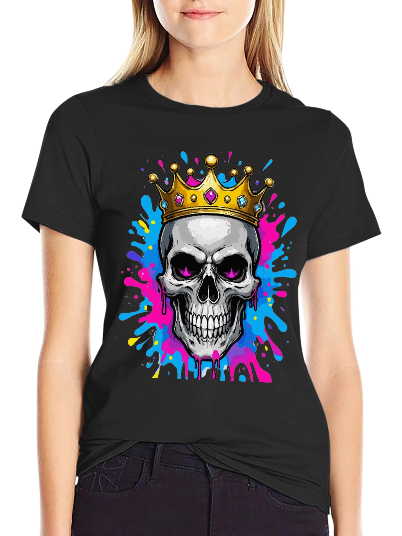 Black Skull King Graphic Tee - Bold Artistic Design view 2