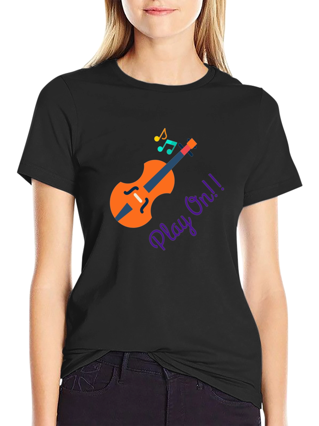 Black Play On! Musical Instrument T-Shirt view 2