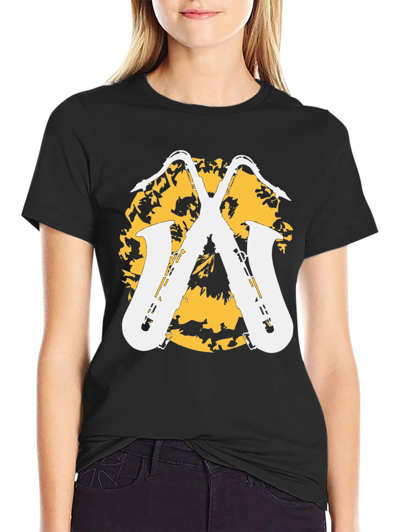 Black Saxophone Graphic Tee - Stylish Music Lover's Shirt view 2